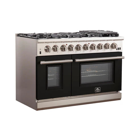 Forno Capriasca 48 in. 8-burner Black Gas Range with Brass Burners 6.58 cu. ft. | FFSGS6260-48BLK