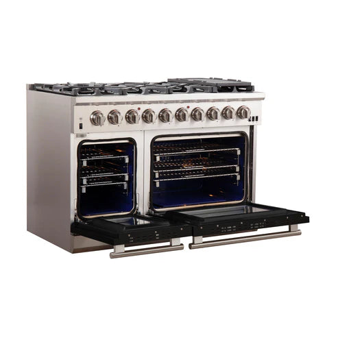 Forno Capriasca 48 in. 8-burner Black Gas Range with Brass Burners 6.58 cu. ft. | FFSGS6260-48BLK