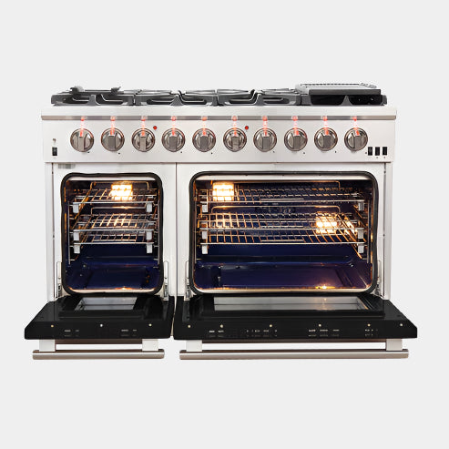 Forno Capriasca 48 in. 8-burner Black Gas Range with Brass Burners 6.58 cu. ft. | FFSGS6260-48BLK