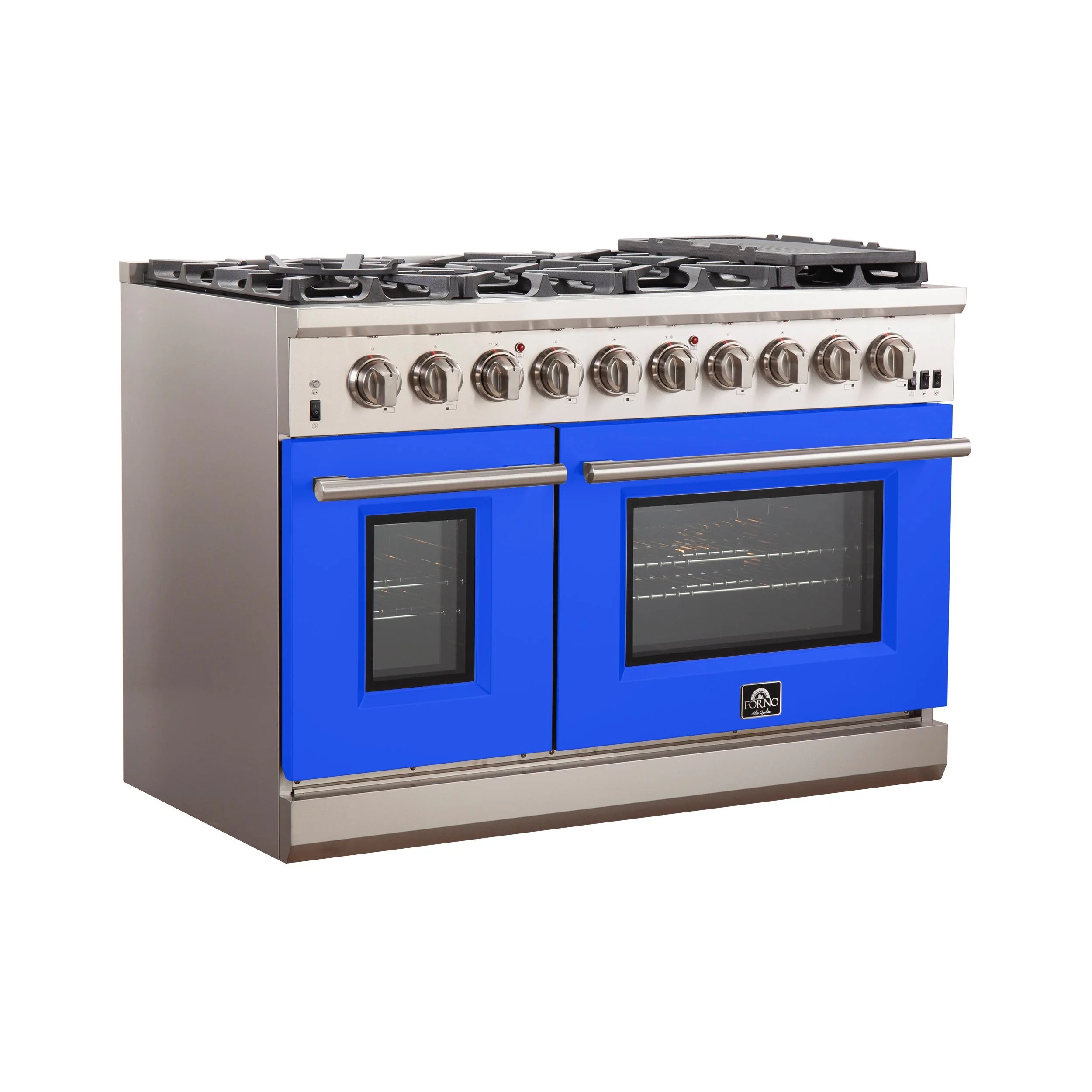Forno Capriasca 48 in. 8-burner Blue Gas Range with Brass Burners 6.58 cu. ft. | FFSGS6260-48BLU