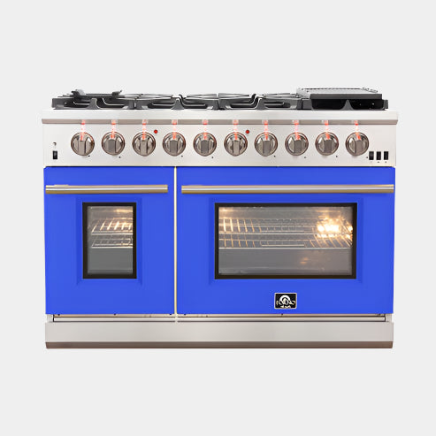 Forno Capriasca 48 in. 8-burner Blue Gas Range with Brass Burners 6.58 cu. ft. | FFSGS6260-48BLU