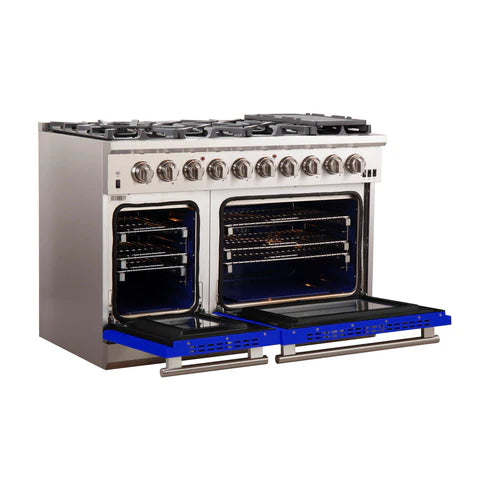 Forno Capriasca 48 in. 8-burner Blue Gas Range with Brass Burners 6.58 cu. ft. | FFSGS6260-48BLU