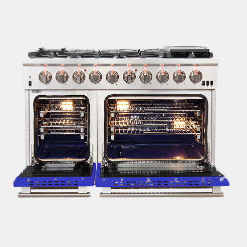 Forno Capriasca 48 in. 8-burner Blue Gas Range with Brass Burners 6.58 cu. ft. | FFSGS6260-48BLU