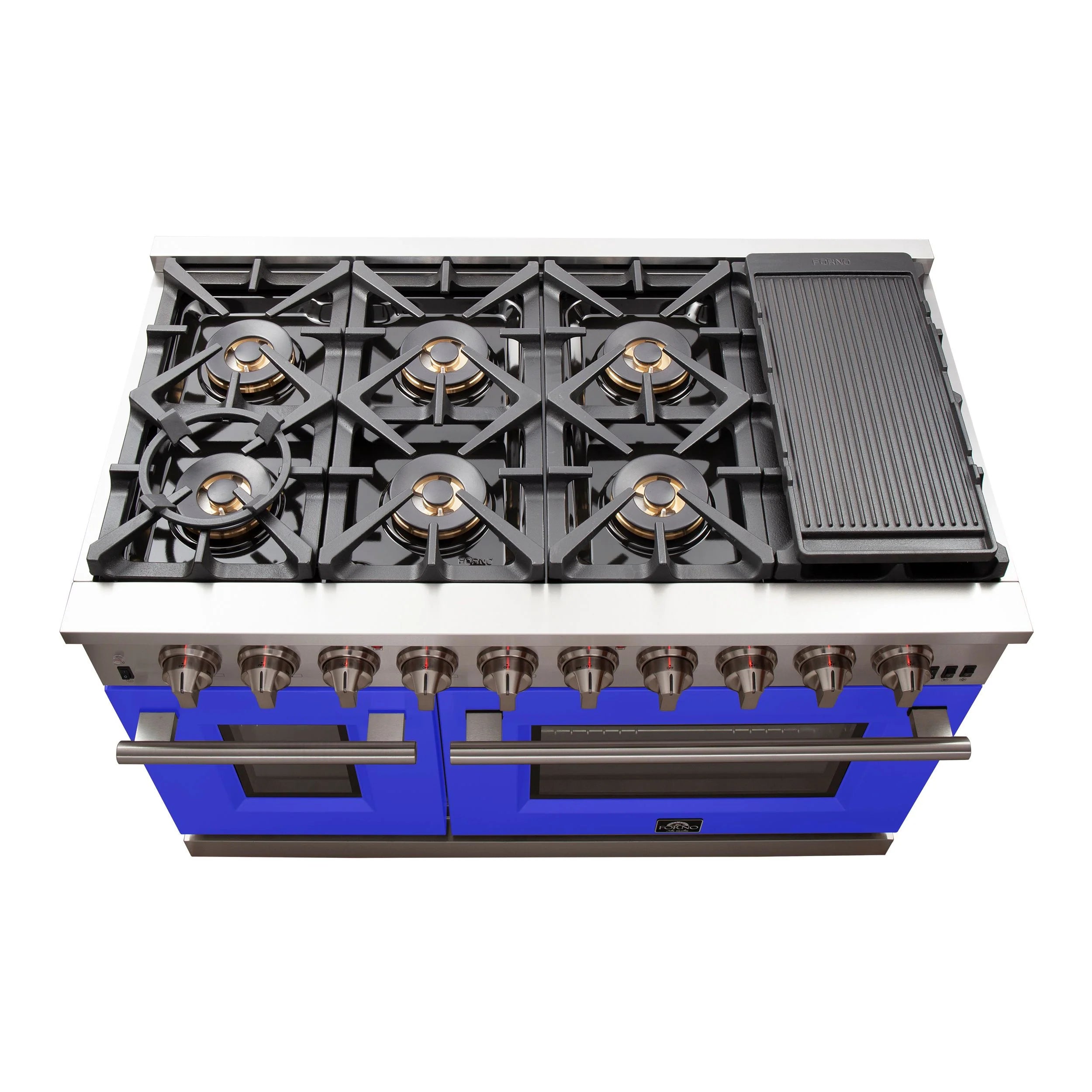 Forno Capriasca 48 in. 8-burner Blue Gas Range with Brass Burners 6.58 cu. ft. | FFSGS6260-48BLU