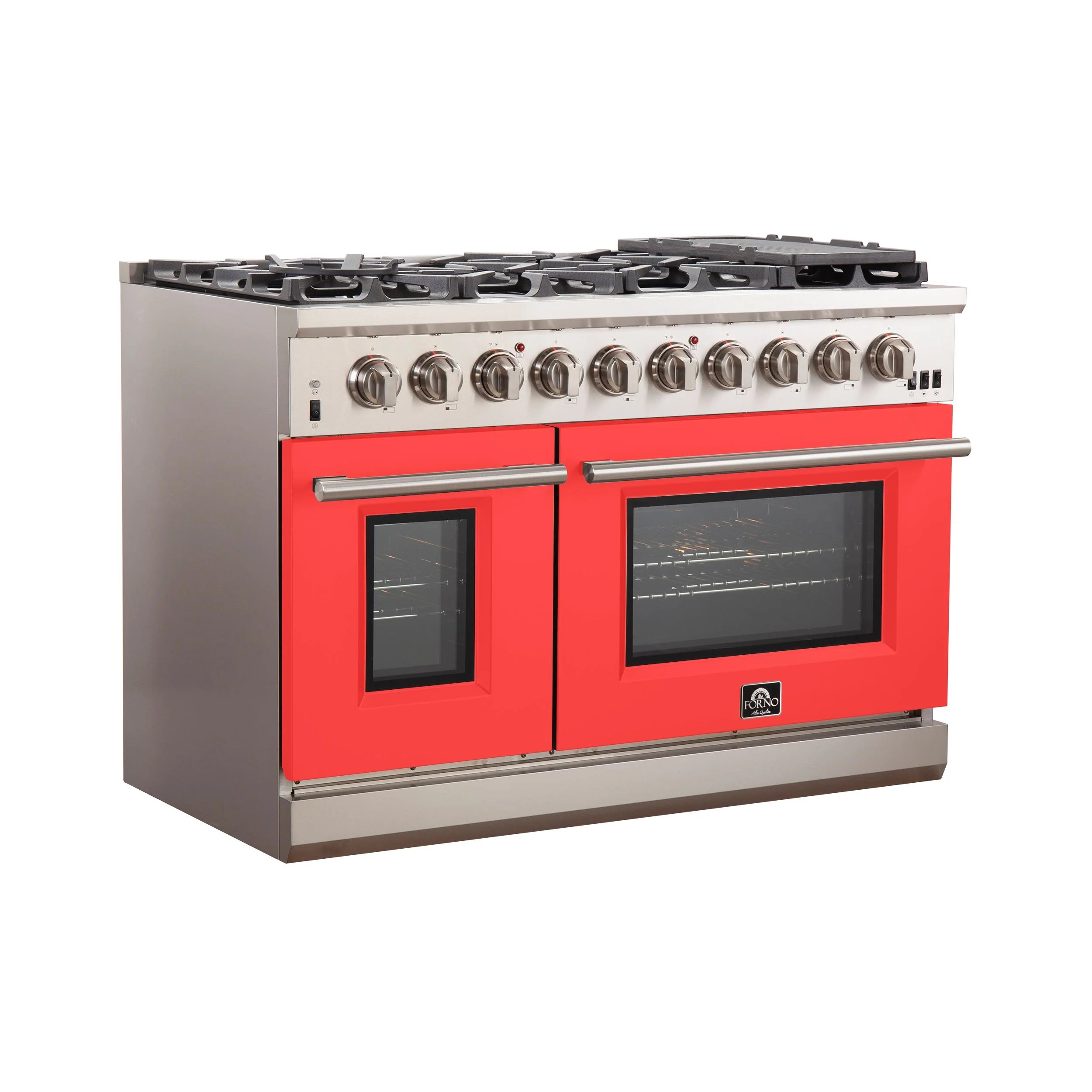 Forno Capriasca 48 in. 8-burner Red Gas Range with Brass Burners 6.58 cu. ft. | FFSGS6260-48RED