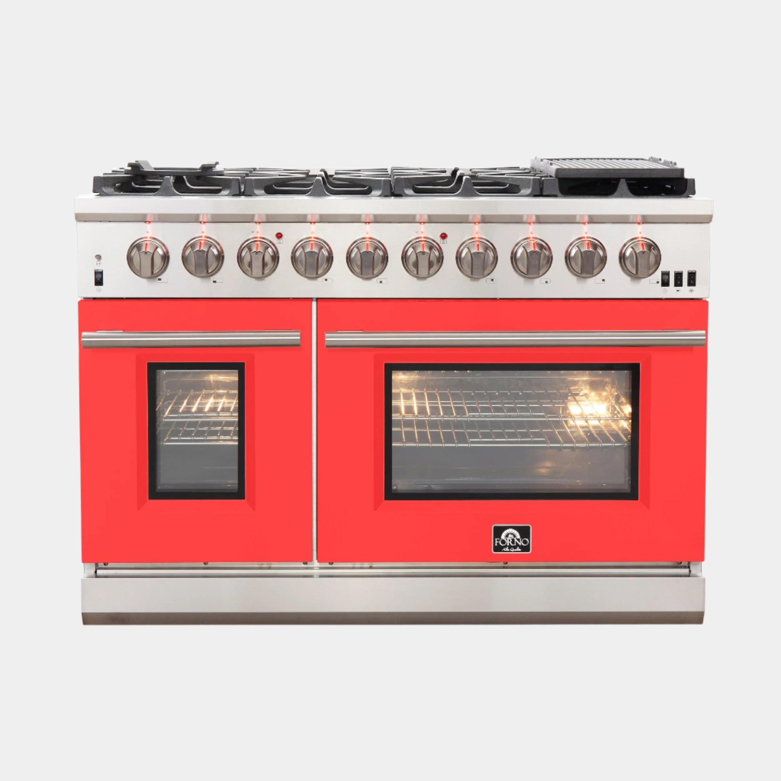 Forno Capriasca 48 in. 8-burner Red Gas Range with Brass Burners 6.58 cu. ft. | FFSGS6260-48RED