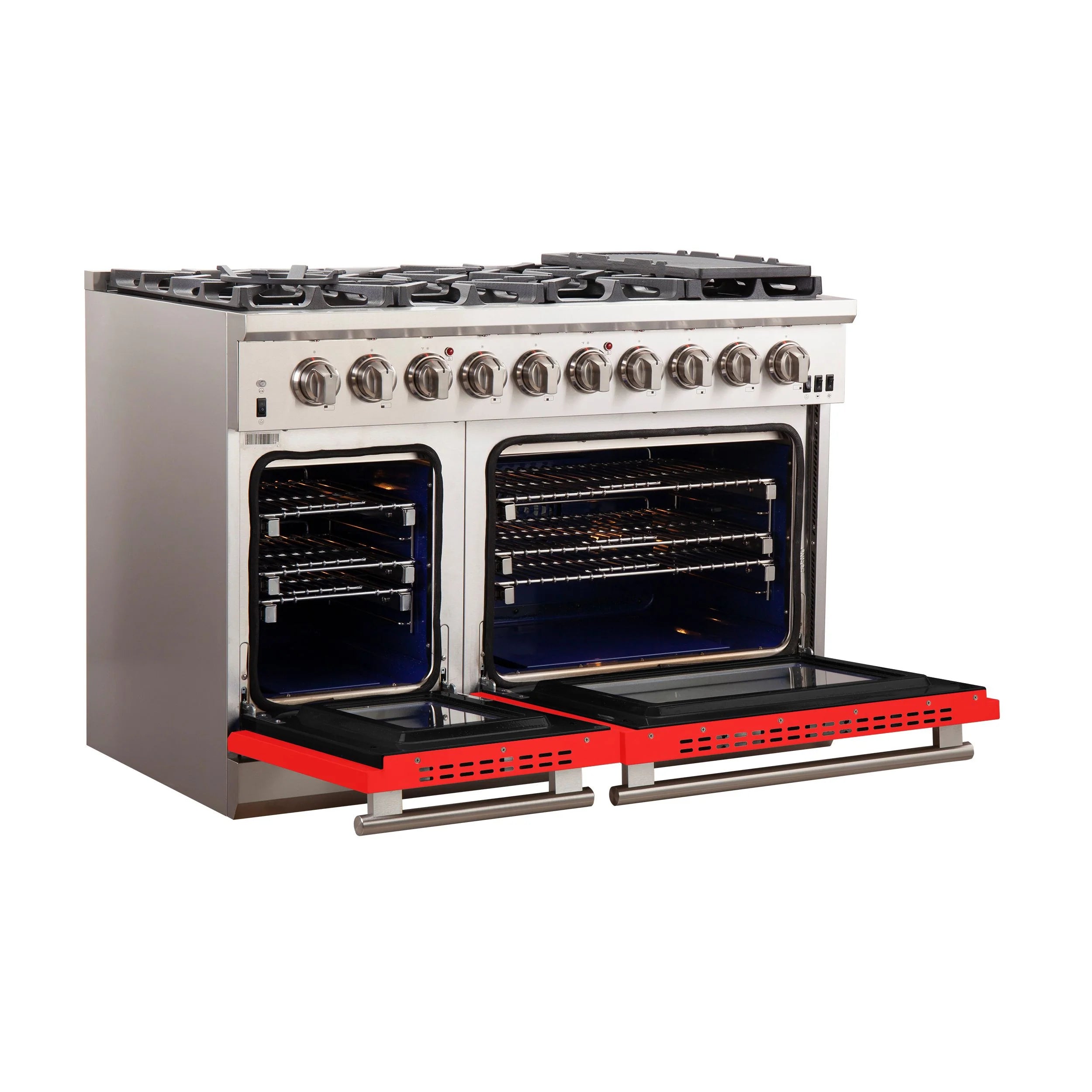 Forno Capriasca 48 in. 8-burner Red Gas Range with Brass Burners 6.58 cu. ft. | FFSGS6260-48RED