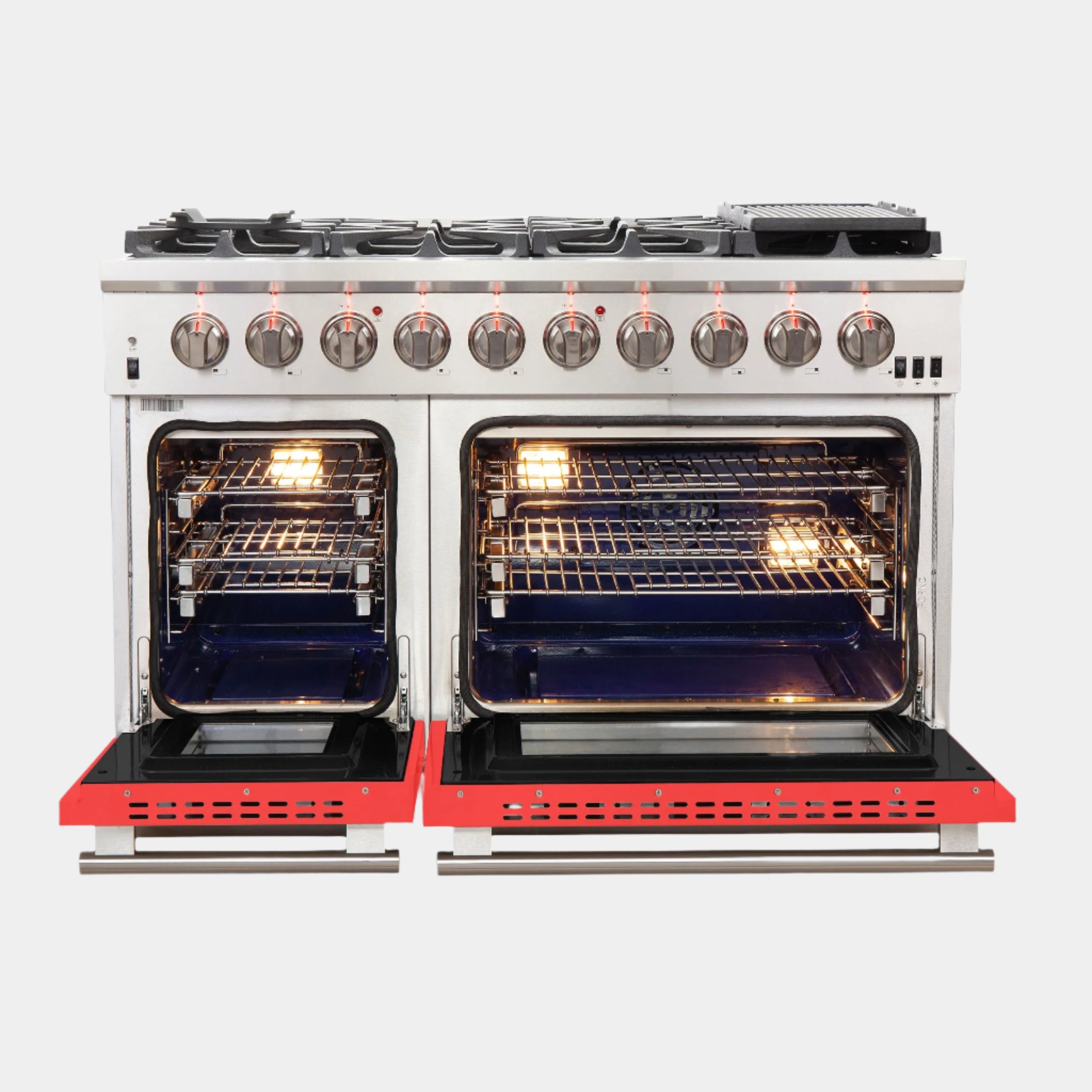 Forno Capriasca 48 in. 8-burner Red Gas Range with Brass Burners 6.58 cu. ft. | FFSGS6260-48RED