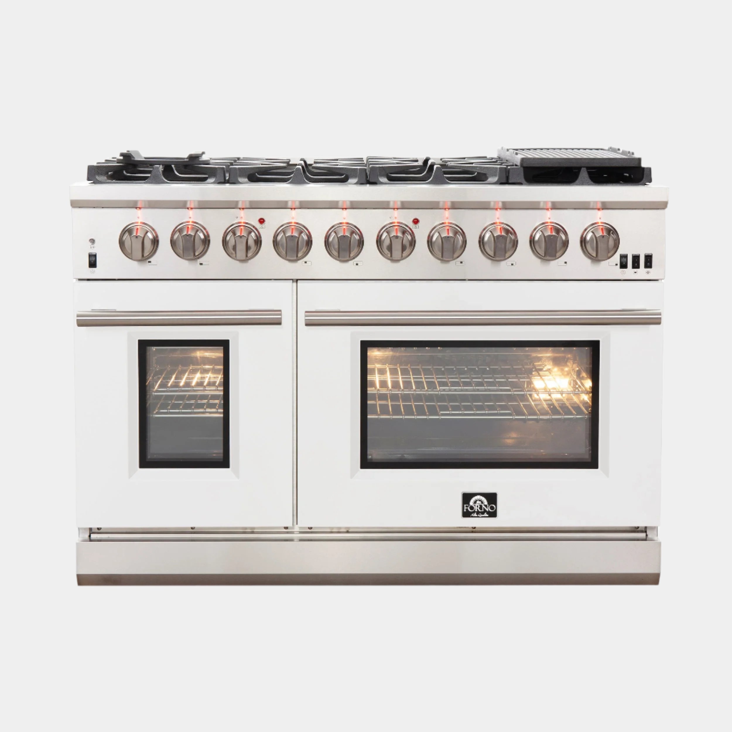 Forno Capriasca 48 in. 8-burner White Gas Range with Brass Burners 6.58 cu. ft. | FFSGS6260-48WHT