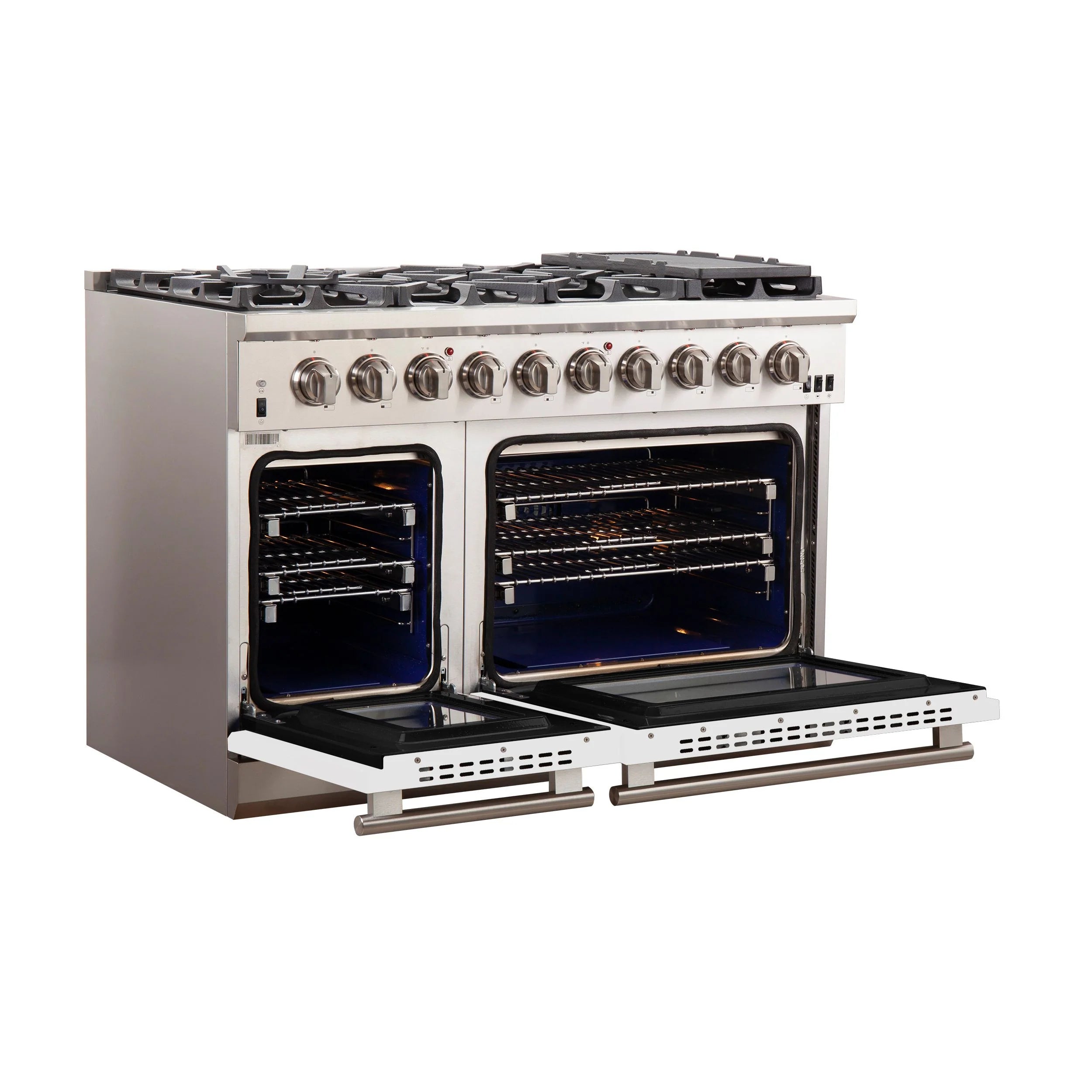 Forno Capriasca 48 in. 8-burner White Gas Range with Brass Burners 6.58 cu. ft. | FFSGS6260-48WHT