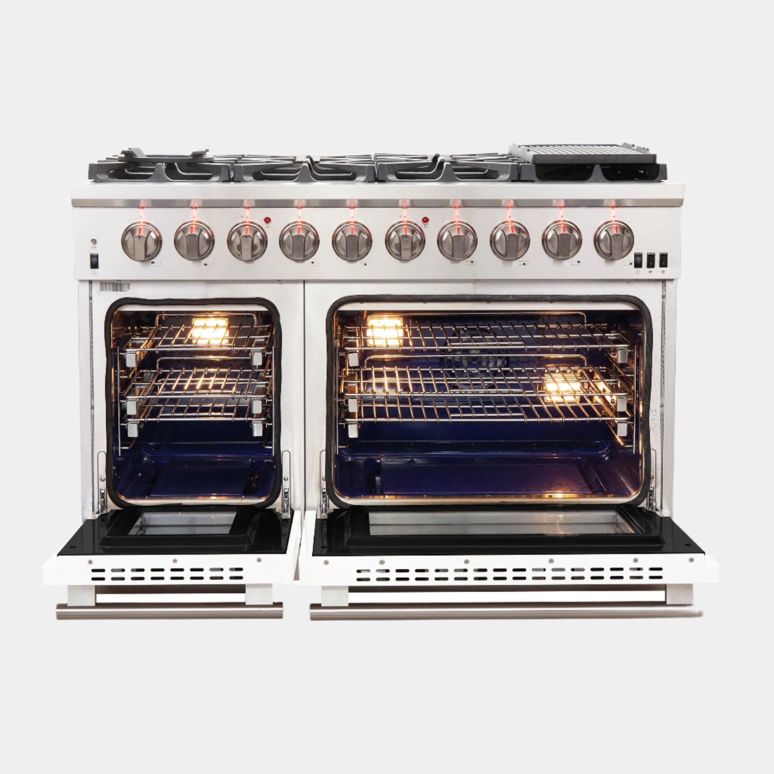 Forno Capriasca 48 in. 8-burner White Gas Range with Brass Burners 6.58 cu. ft. | FFSGS6260-48WHT