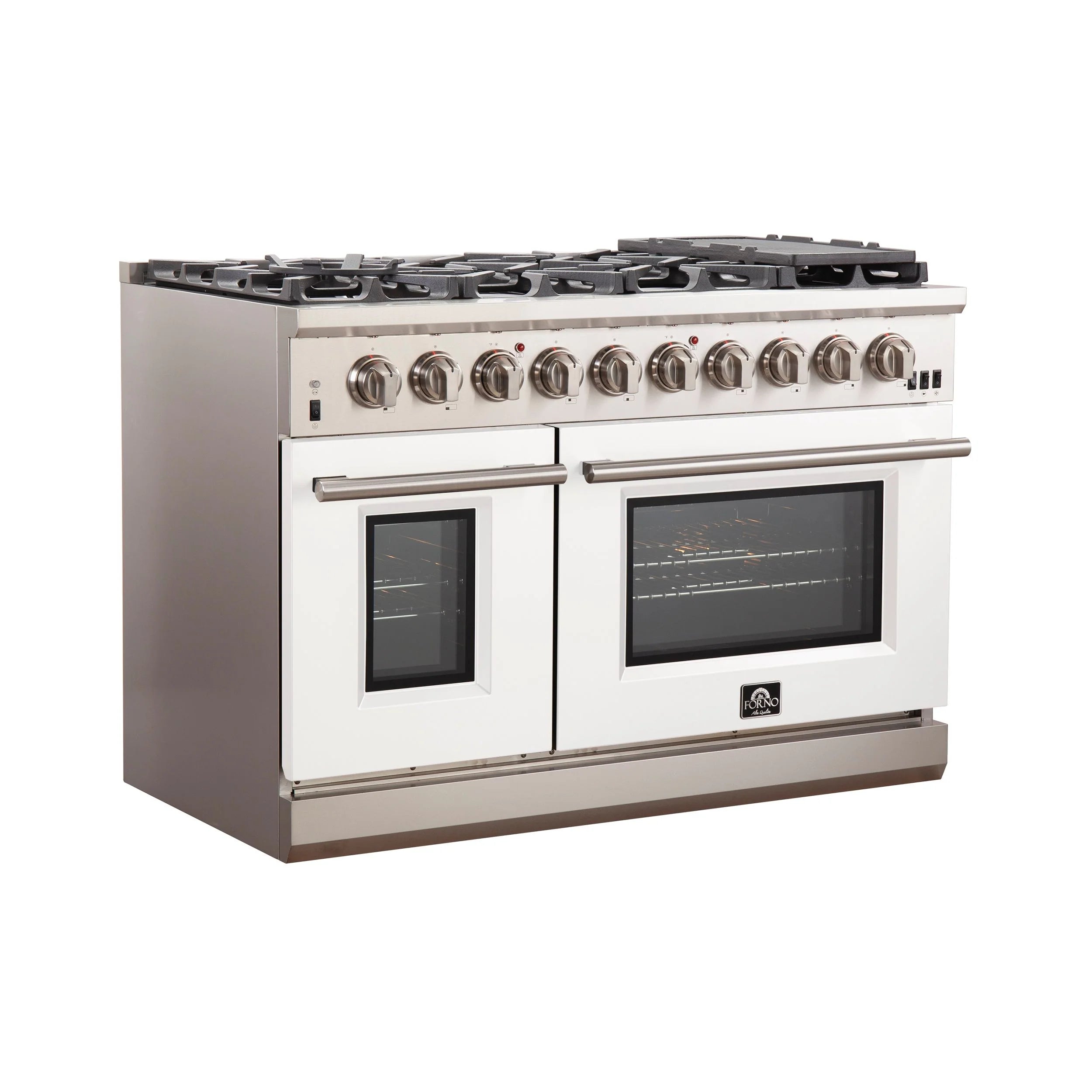Forno Capriasca 48 in. 8-burner White Gas Range with Brass Burners 6.58 cu. ft. | FFSGS6260-48WHT