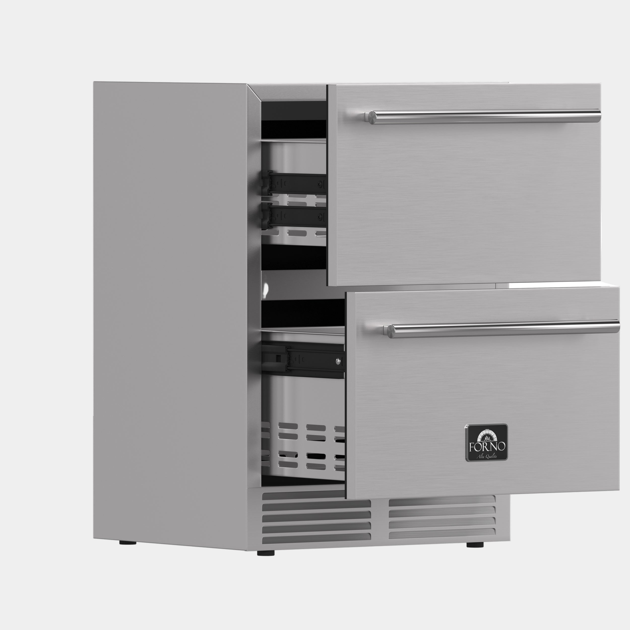 Forno Como 24-Inch Indoor Outdoor Drawer Refrigerator, 4.87 cu.ft, Stainless Steel Interior, Adjustable Shelves, LED Lighting