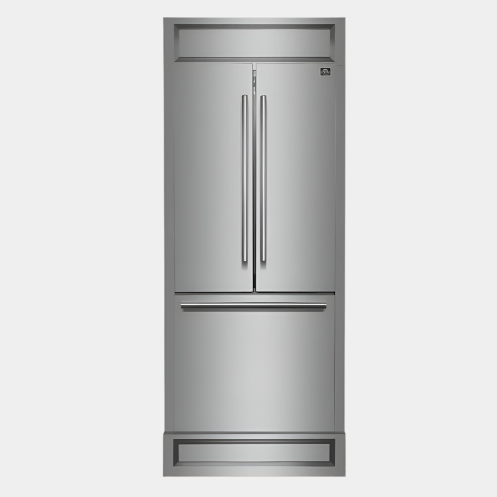 Forno Gallipoli 30-Inch French Door Refrigerator, 17.5 cu.ft Capacity, Modern Decorative Grill, 34-Inch Width, Stainless Steel, No Frost Technology, Energy Efficient