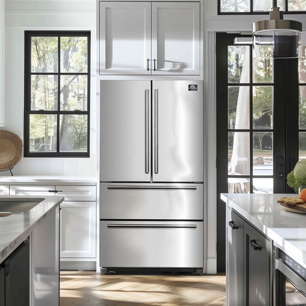 Forno Moena 36 in. 19.2 cu. ft. Counter Depth Stainless Steel Refrigerator with Ice Maker | FFRBI1820-36SB