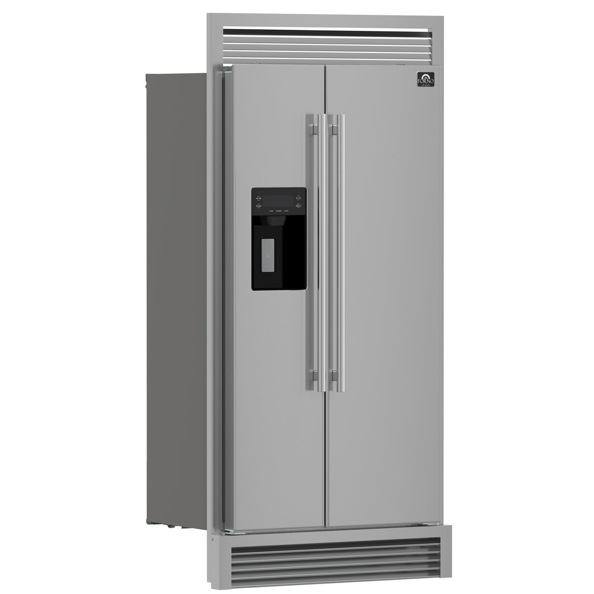 Forno Salerno 40 in. 20 cu. ft. Side-by-Side Stainless Steel Refrigerator with Water, Ice Dispenser and Grill Trim Kit | FFRBI1844-40SG