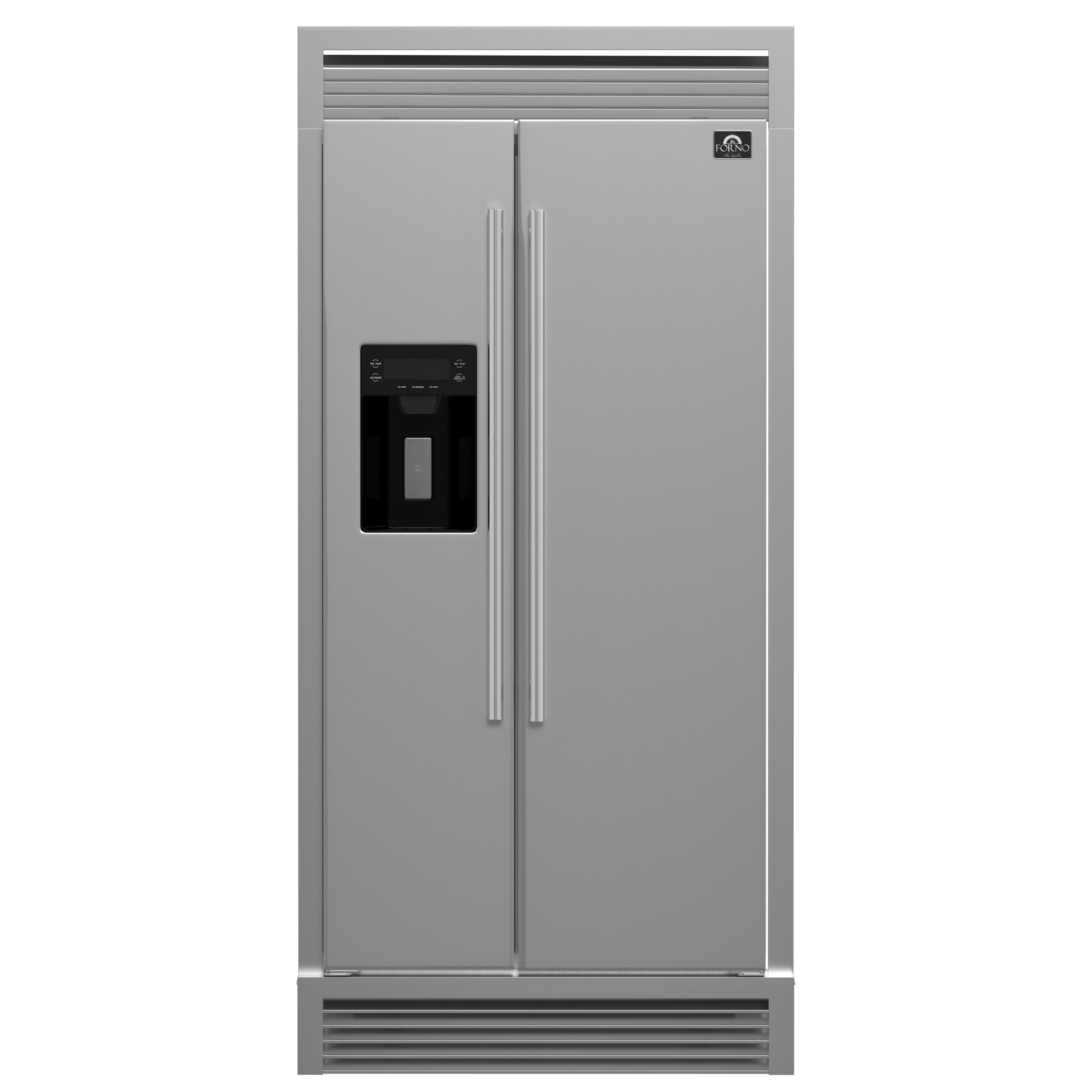 Forno Salerno 40 in. 20 cu. ft. Side-by-Side Stainless Steel Refrigerator with Water, Ice Dispenser and Grill Trim Kit | FFRBI1844-40SG