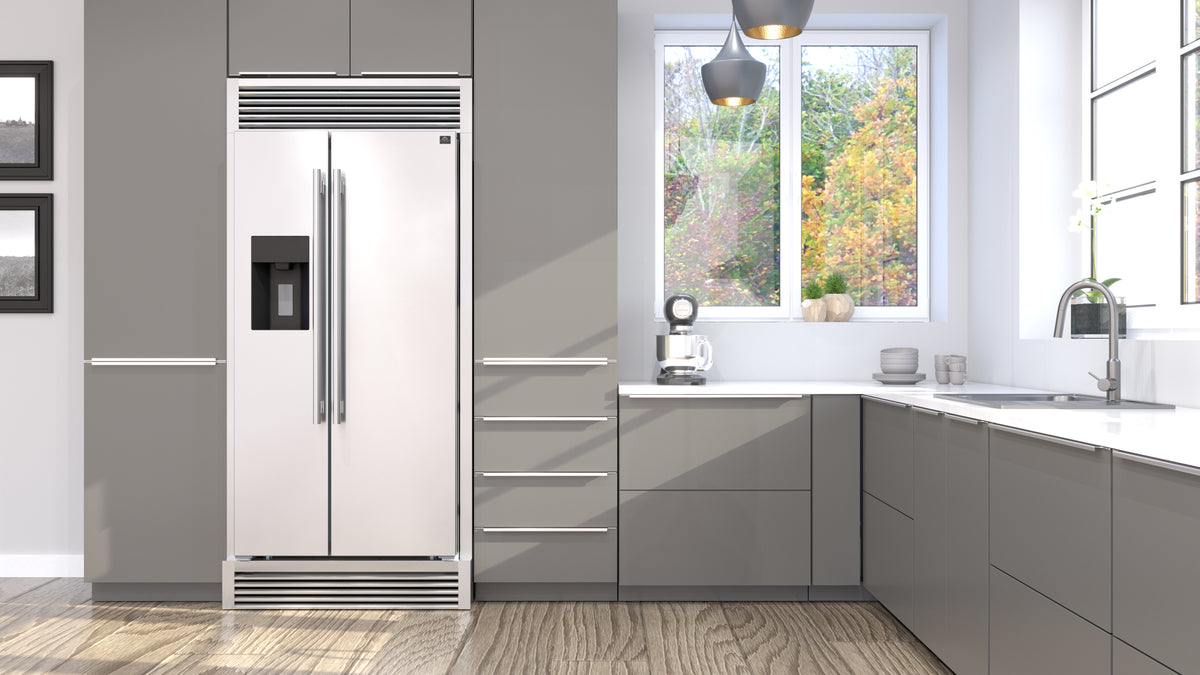 Forno Salerno 40 in. 20 cu. ft. Side-by-Side Stainless Steel Refrigerator with Water, Ice Dispenser and Grill Trim Kit | FFRBI1844-40SG