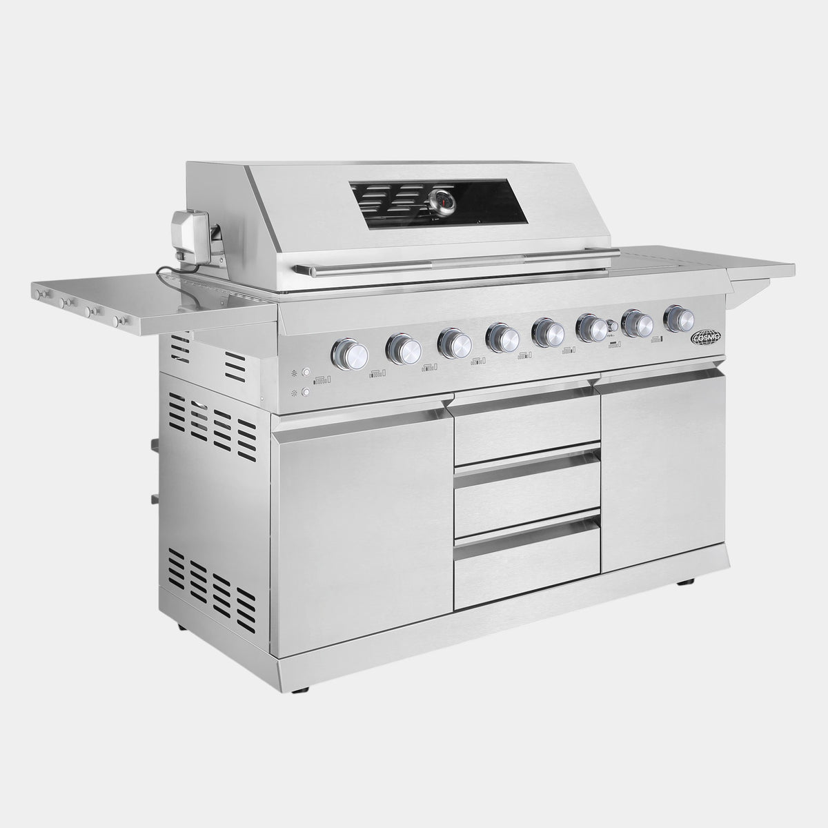 Cosmo Newport 58 in. Stainless Steel Propane Gas Grill with Side Griddle, Infrared Rotisserie and Knob LEDs | COS-GGFN587GSS