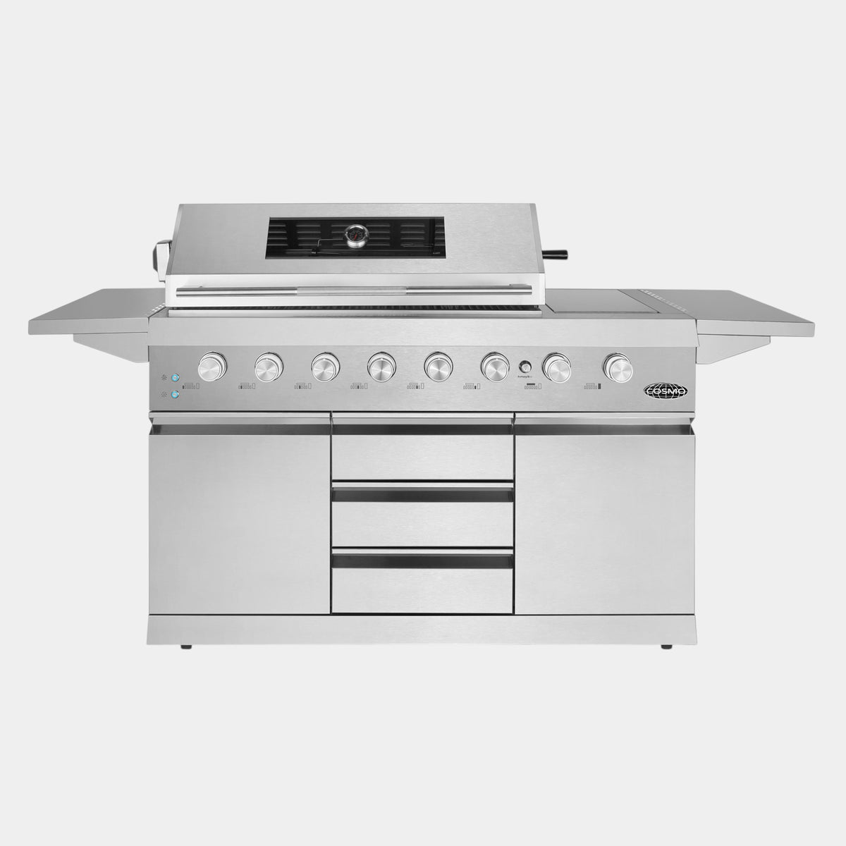 Cosmo Newport 58 in. Stainless Steel Propane Gas Grill with Side Griddle, Infrared Rotisserie and Knob LEDs | COS-GGFN587GSS