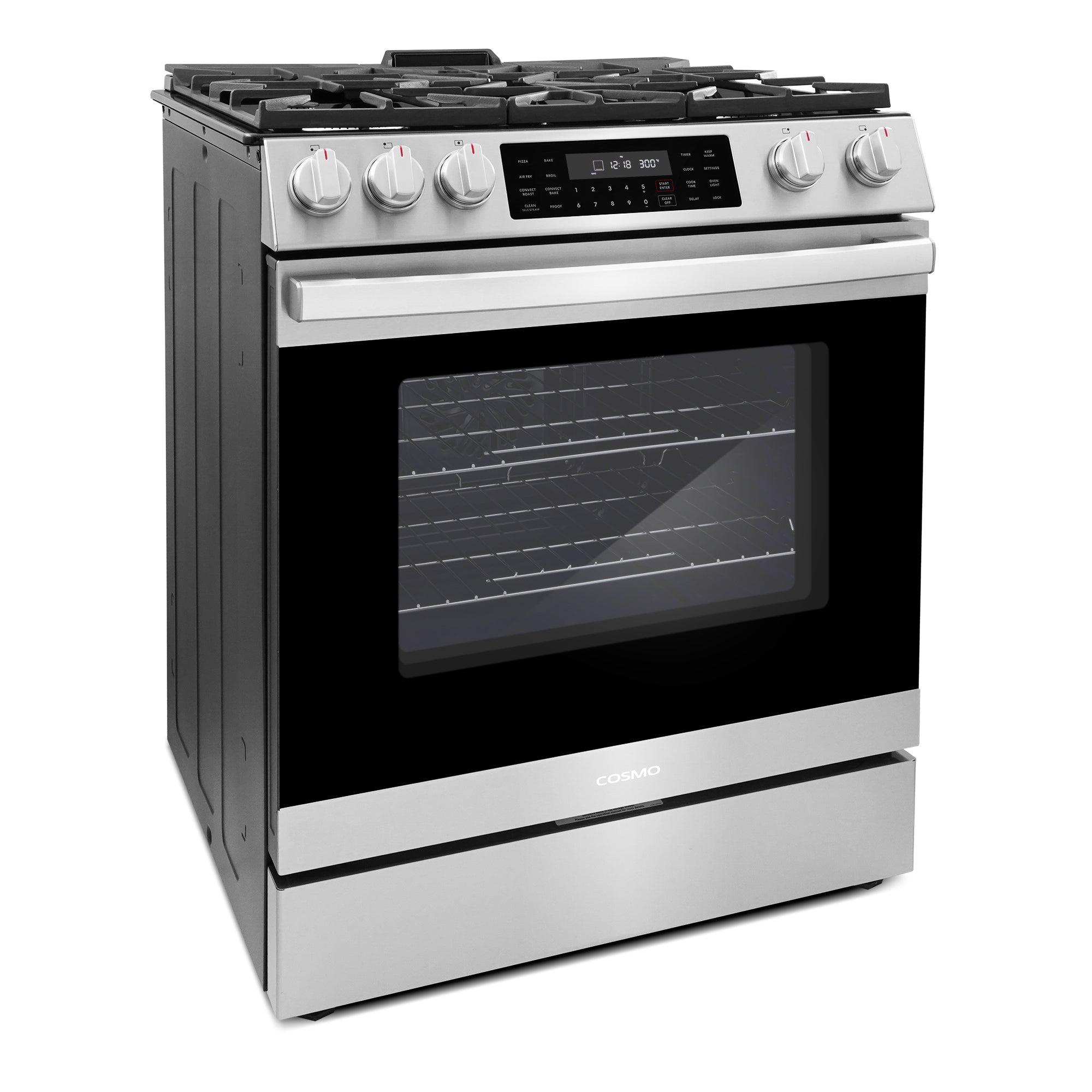 Cosmo Lumin 30 in. 6.1 cu. ft. Stainless Steel Gas Range with Self-Clean, Air Fry and Storage Drawer | COS-GRC305KTD