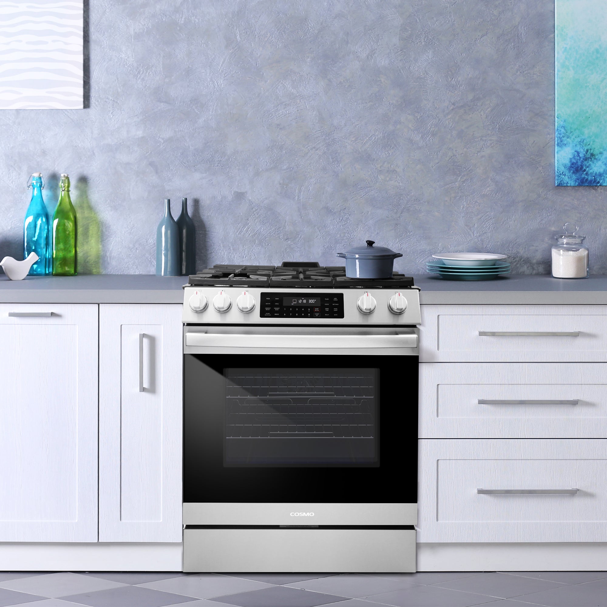 Cosmo Lumin 30 in. 6.1 cu. ft. Stainless Steel Gas Range with Self-Clean, Air Fry and Storage Drawer | COS-GRC305KTD