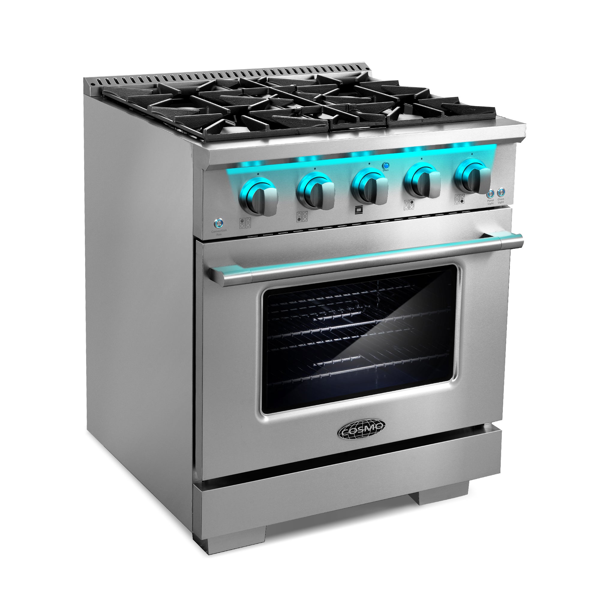 Cosmo Vista 30 in. 4.3 cu. ft. 4-Burner Stainless Steel Gas Range with LED Panel | COS-GRP304