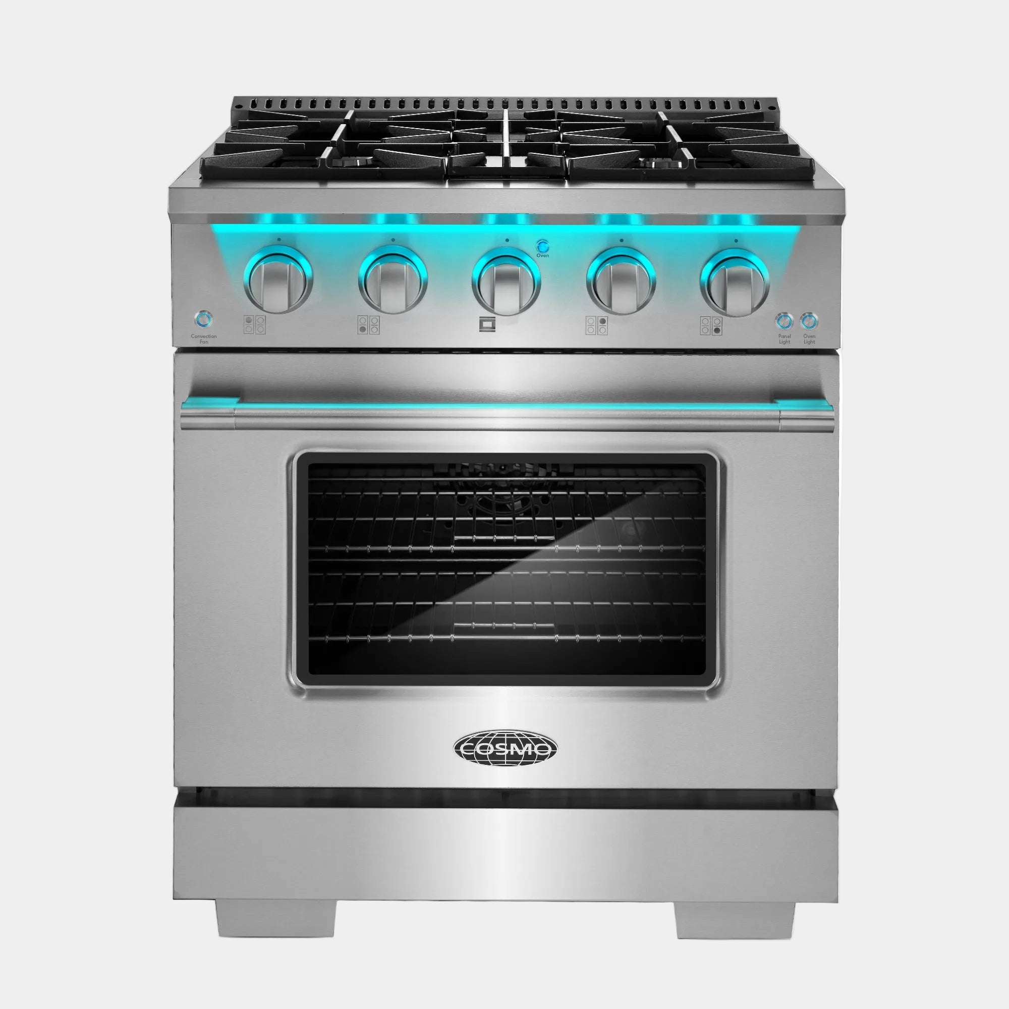 Cosmo Vista 30 in. 4.3 cu. ft. 4-Burner Stainless Steel Gas Range with LED Panel | COS-GRP304