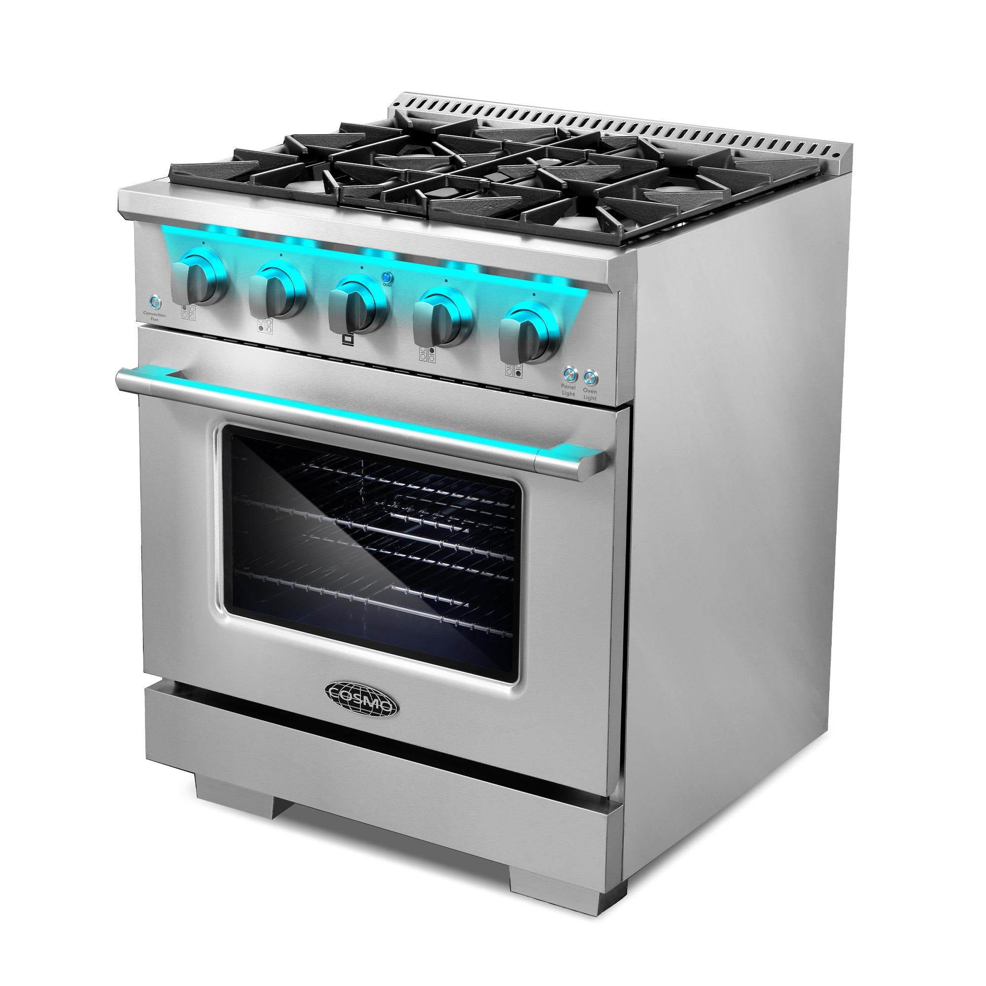 Cosmo Vista 30 in. 4.3 cu. ft. 4-Burner Stainless Steel Gas Range with LED Panel | COS-GRP304