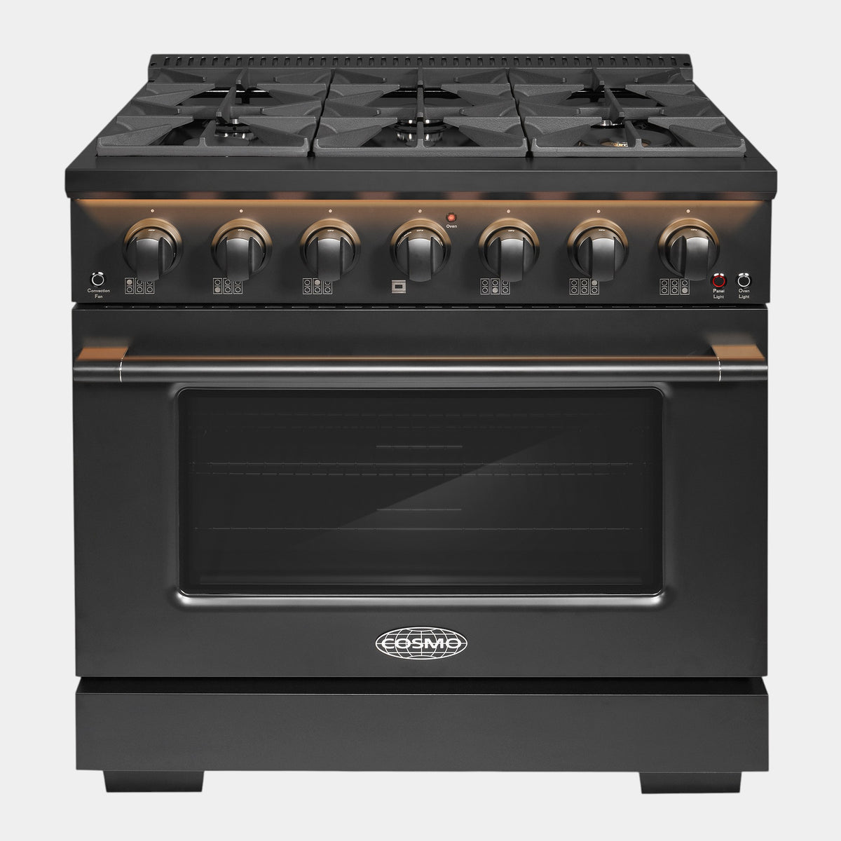 Cosmo Vista 36 in. 5.4 cu. ft. Black Gas Range with 6 Burners, Convection and LED Light Panel | COS-GRP366-BK