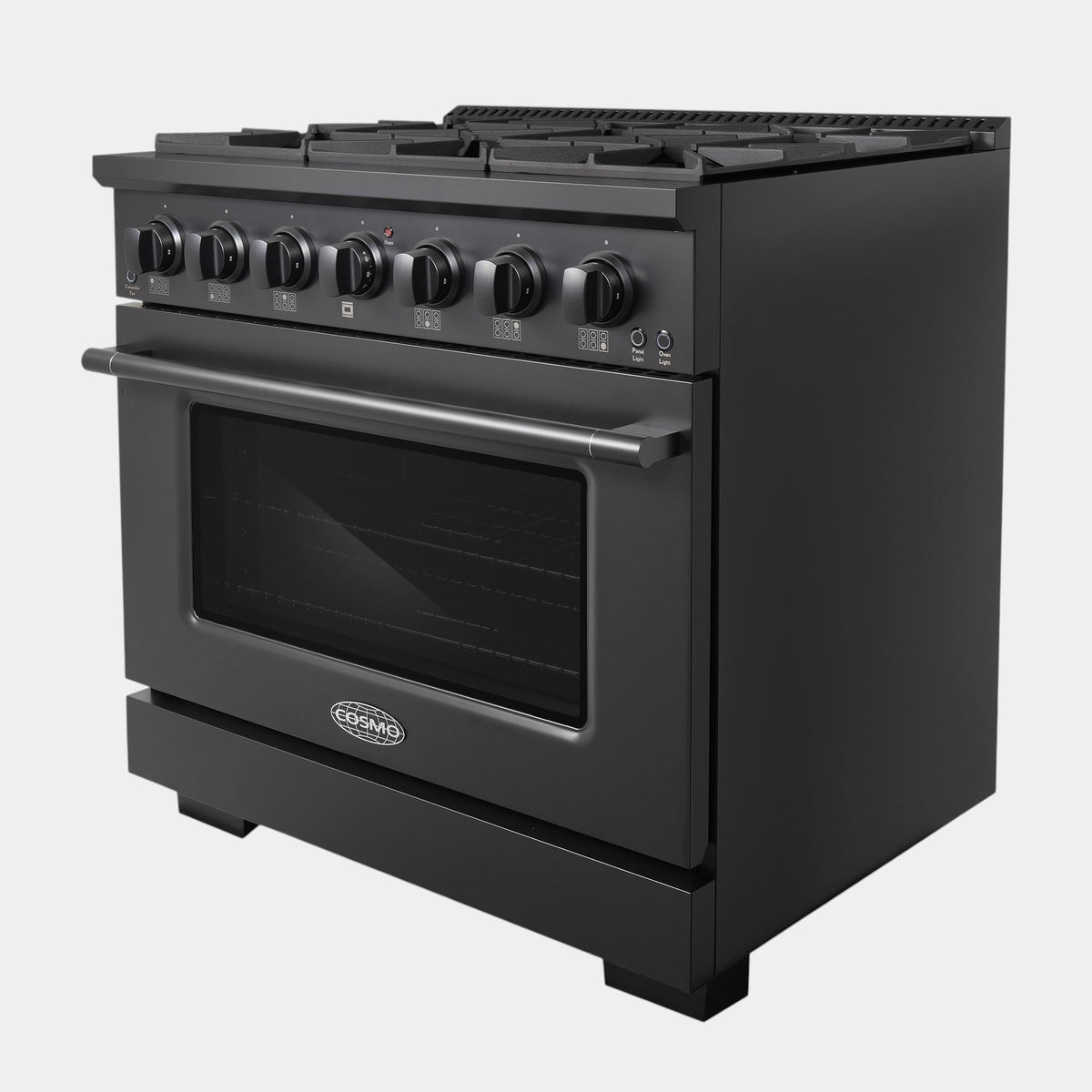 Cosmo Vista 36 in. 5.4 cu. ft. Black Gas Range with 6 Burners, Convection and LED Light Panel | COS-GRP366-BK