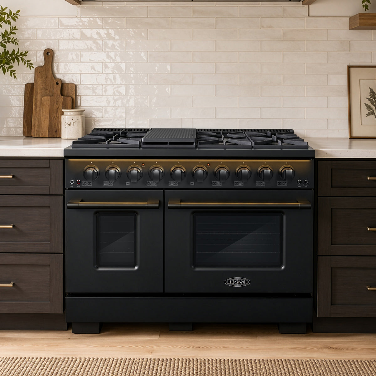Cosmo Vista 48 in. 6.6 cu. ft. Black Gas Range with 8 Burners, LED Panel and Cast Iron Grates | COS-GRP486G-BK
