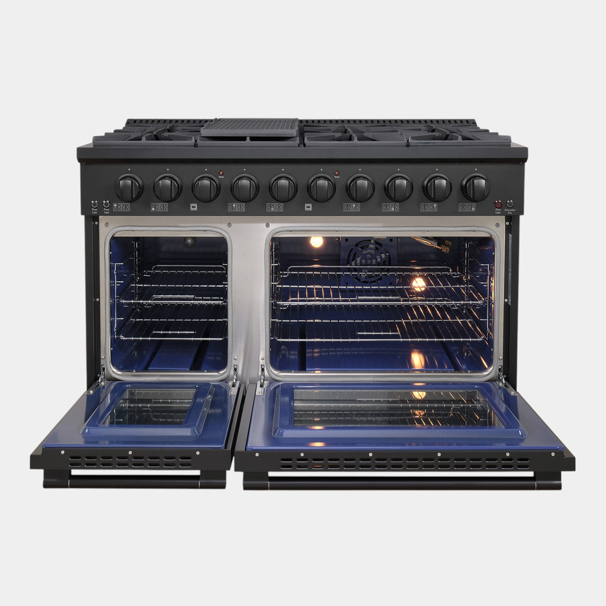 Cosmo Vista 48 in. 6.6 cu. ft. Black Gas Range with 8 Burners, LED Panel and Cast Iron Grates | COS-GRP486G-BK