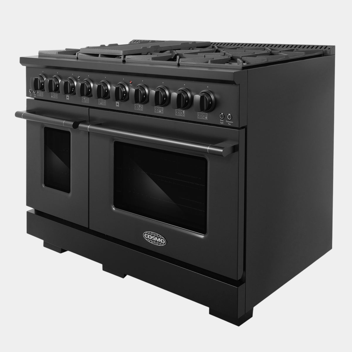 Cosmo Vista 48 in. 6.6 cu. ft. Black Gas Range with 8 Burners, LED Panel and Cast Iron Grates | COS-GRP486G-BK