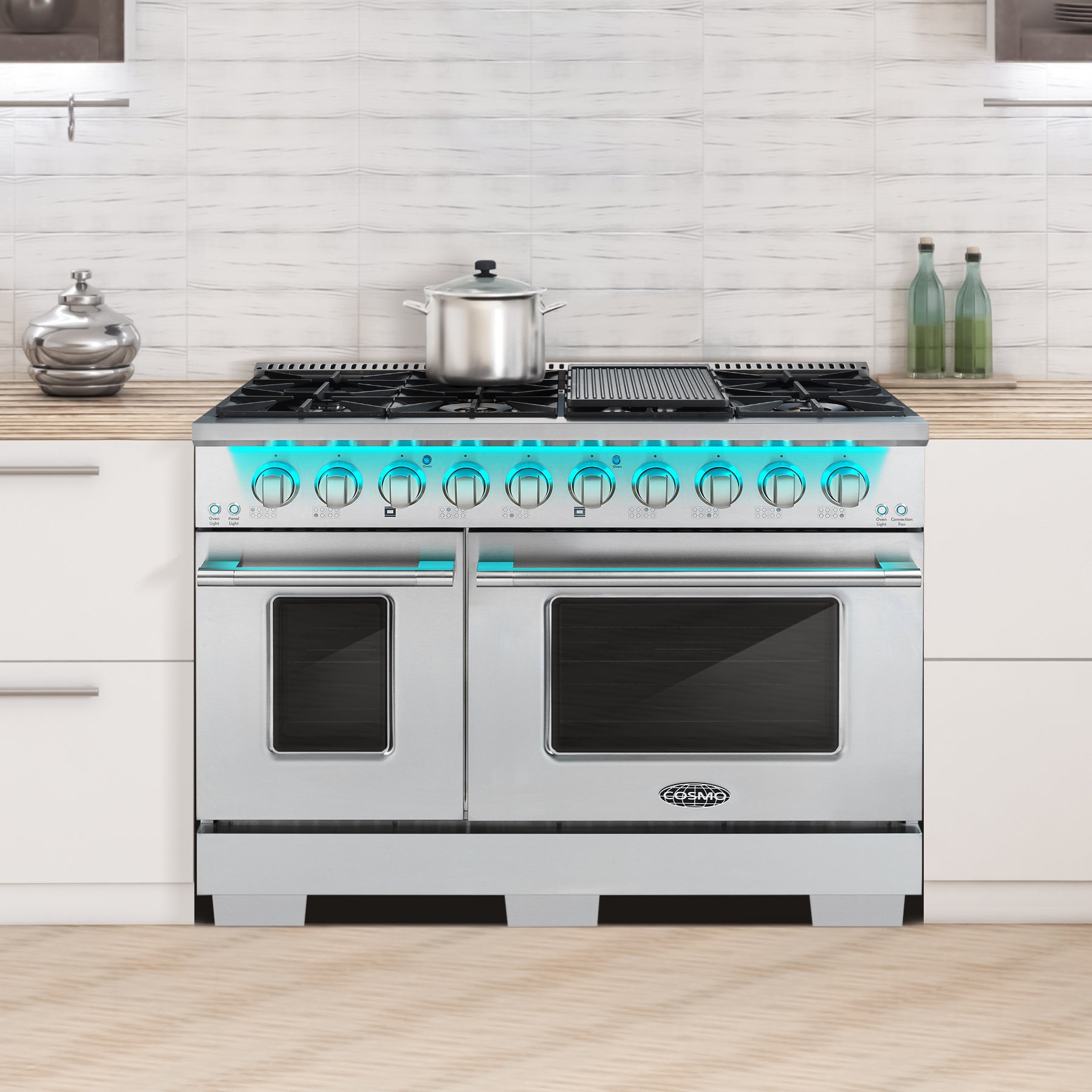 Cosmo Vista 48 in. 5.5 cu. ft. 8-Burner Stainless Steel Gas Range with LED Panel | COS-GRP486G