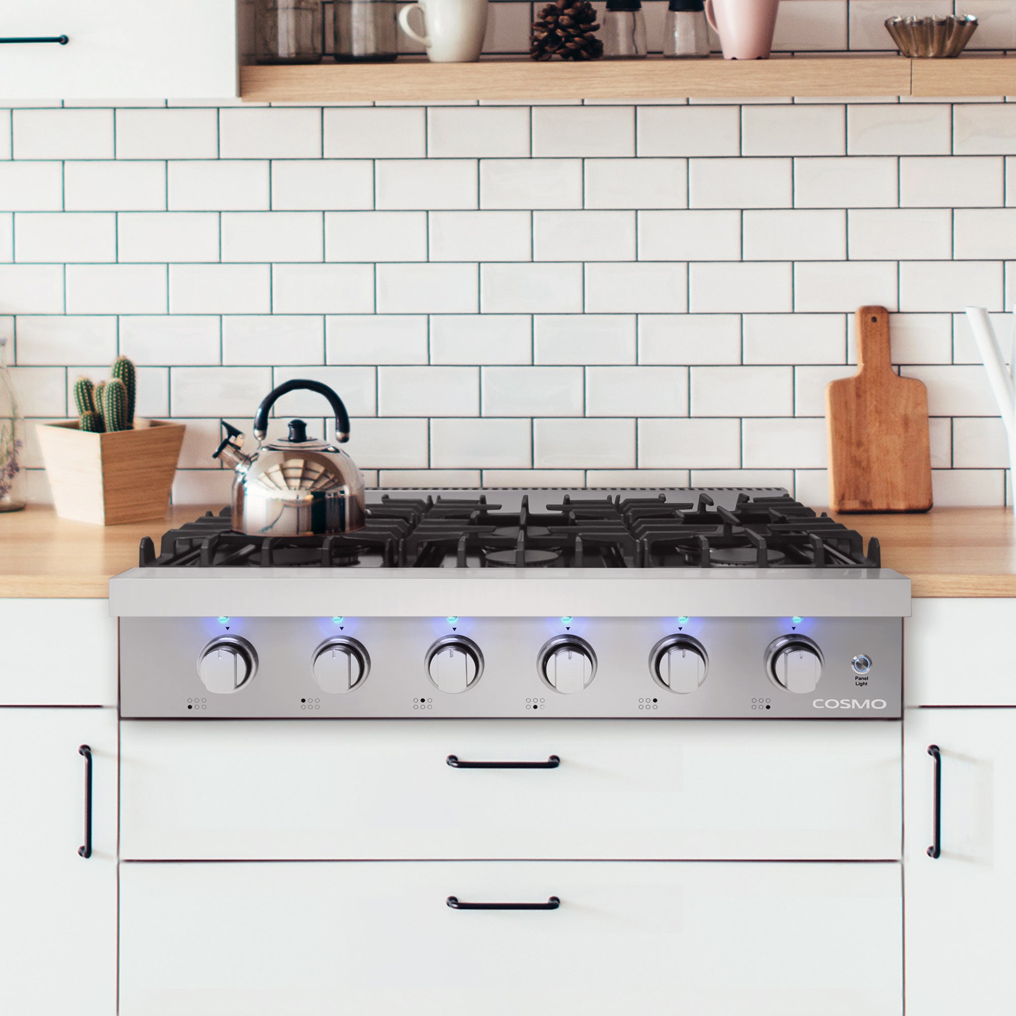 Cosmo 36 in. Slide-In Counter Stainless Steel Gas Rangetop with 6 Burners | COS-GRT366