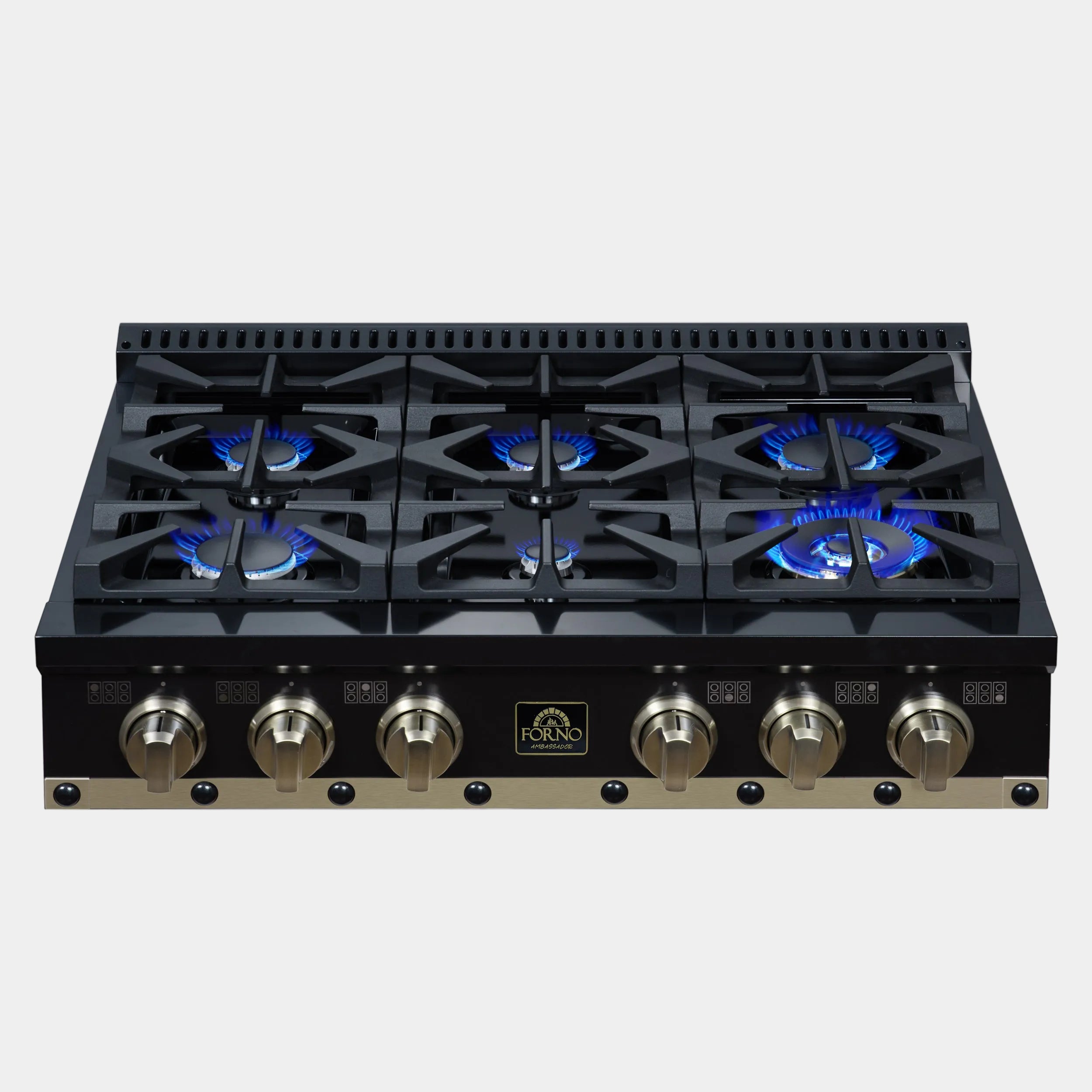 Forno Valente 36 in. Black Gas Rangetop with 6 Sealed Burners and Cast Iron Grates | FCTGS5799-36CPBLK