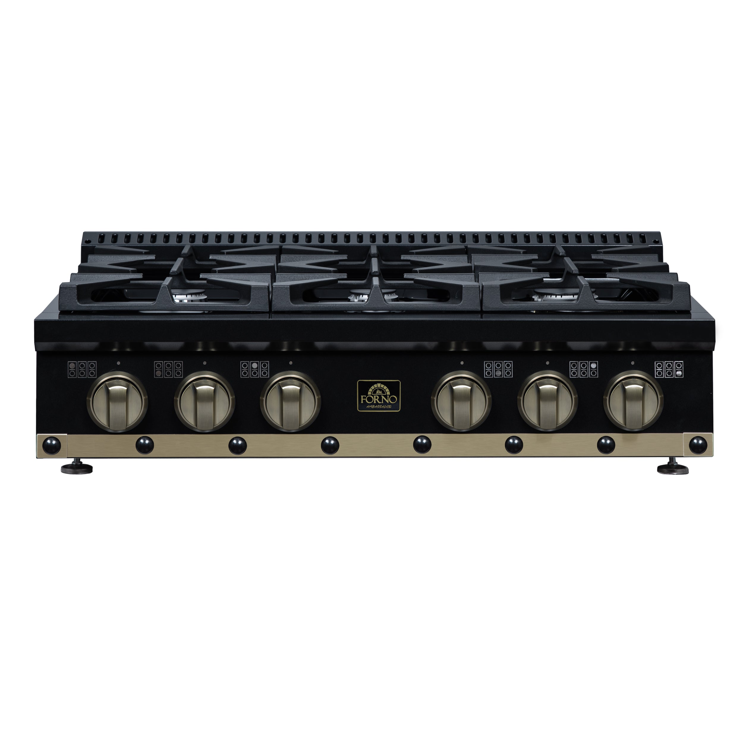 Forno Valente 36 in. Black Gas Rangetop with 6 Sealed Burners and Cast Iron Grates | FCTGS5799-36CPBLK