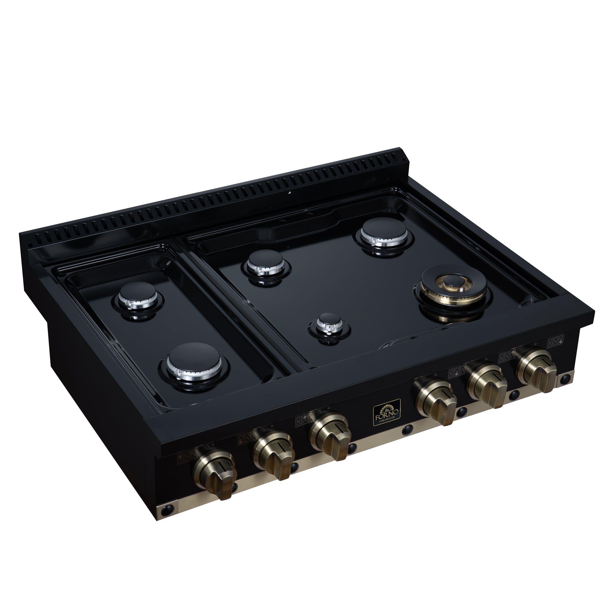Forno Valente 36 in. Black Gas Rangetop with 6 Sealed Burners and Cast Iron Grates | FCTGS5799-36CPBLK