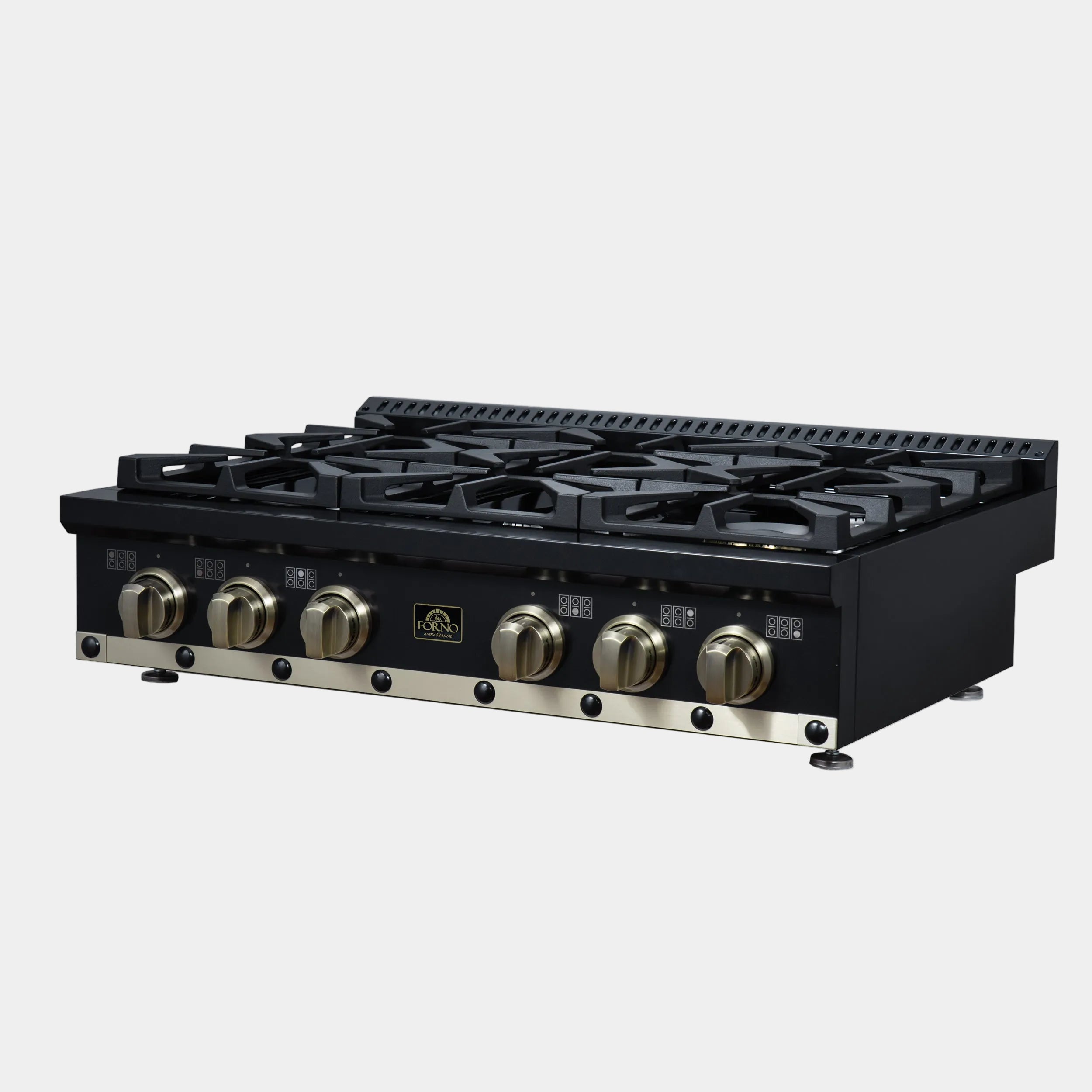 Forno Valente 36 in. Black Gas Rangetop with 6 Sealed Burners and Cast Iron Grates | FCTGS5799-36CPBLK