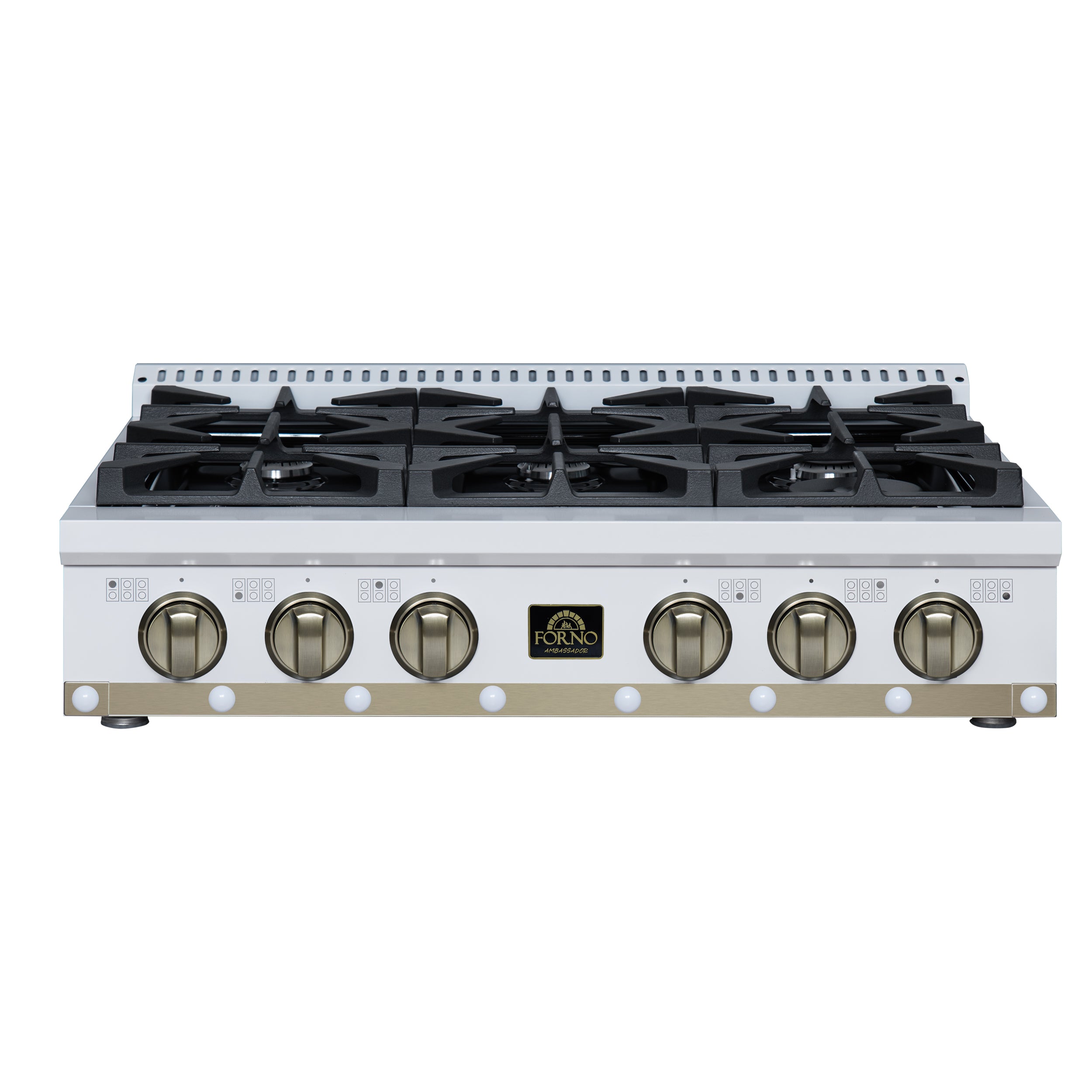 Forno Valente 36 in. White Gas Rangetop with 6 Sealed Burners and Cast Iron Grates | FCTGS5799-36CPWHT