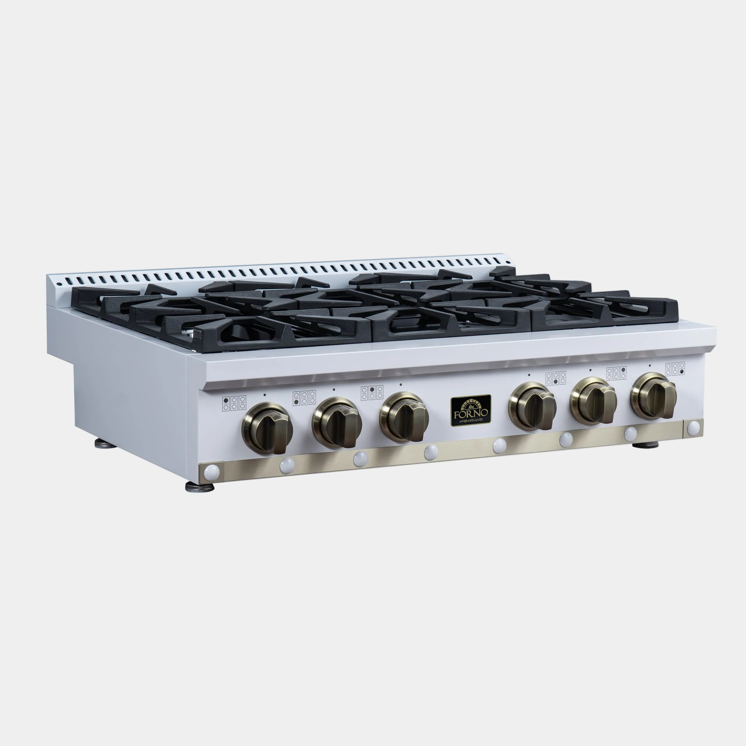 Forno Valente 36 in. White Gas Rangetop with 6 Sealed Burners and Cast Iron Grates | FCTGS5799-36CPWHT