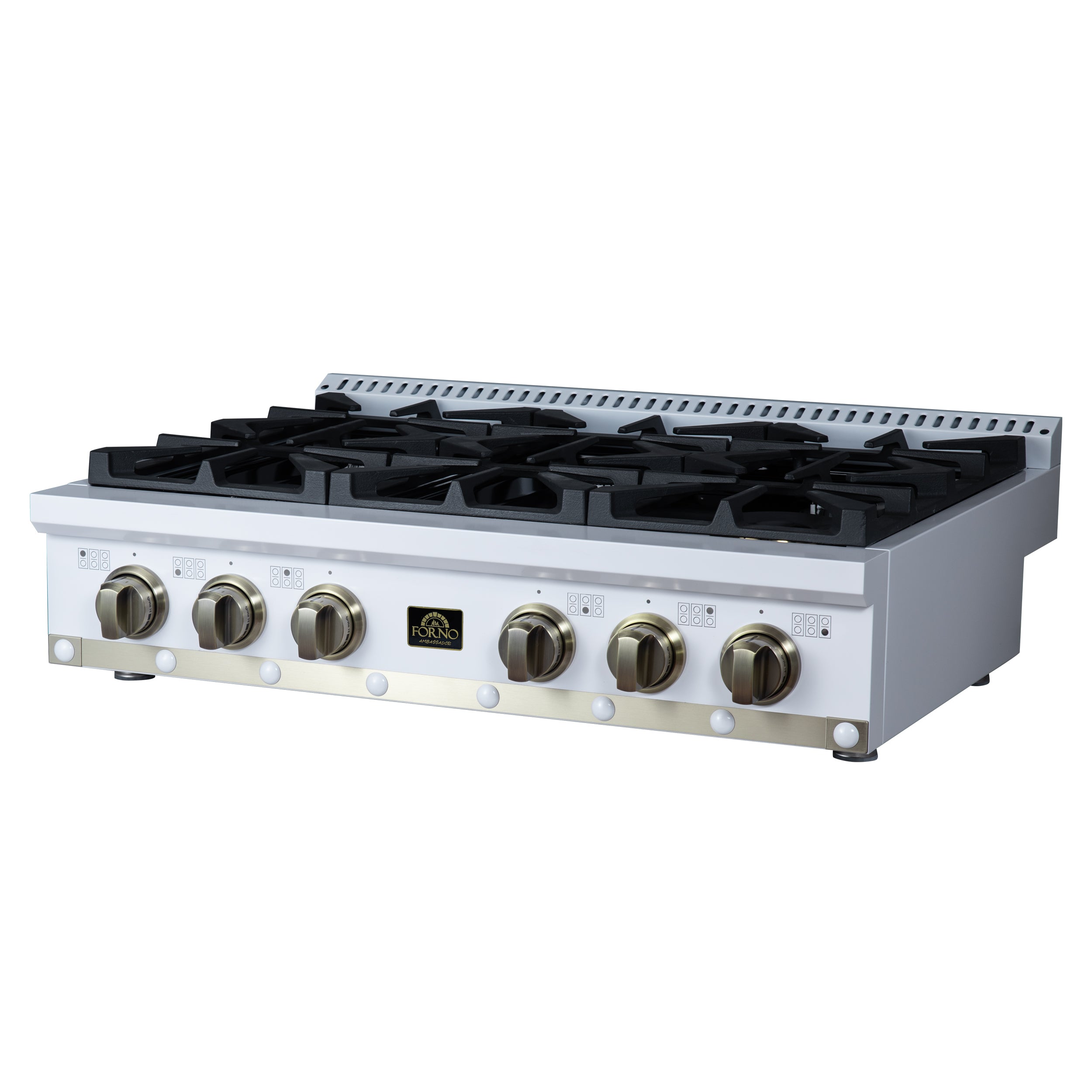 Forno Valente 36 in. White Gas Rangetop with 6 Sealed Burners and Cast Iron Grates | FCTGS5799-36CPWHT