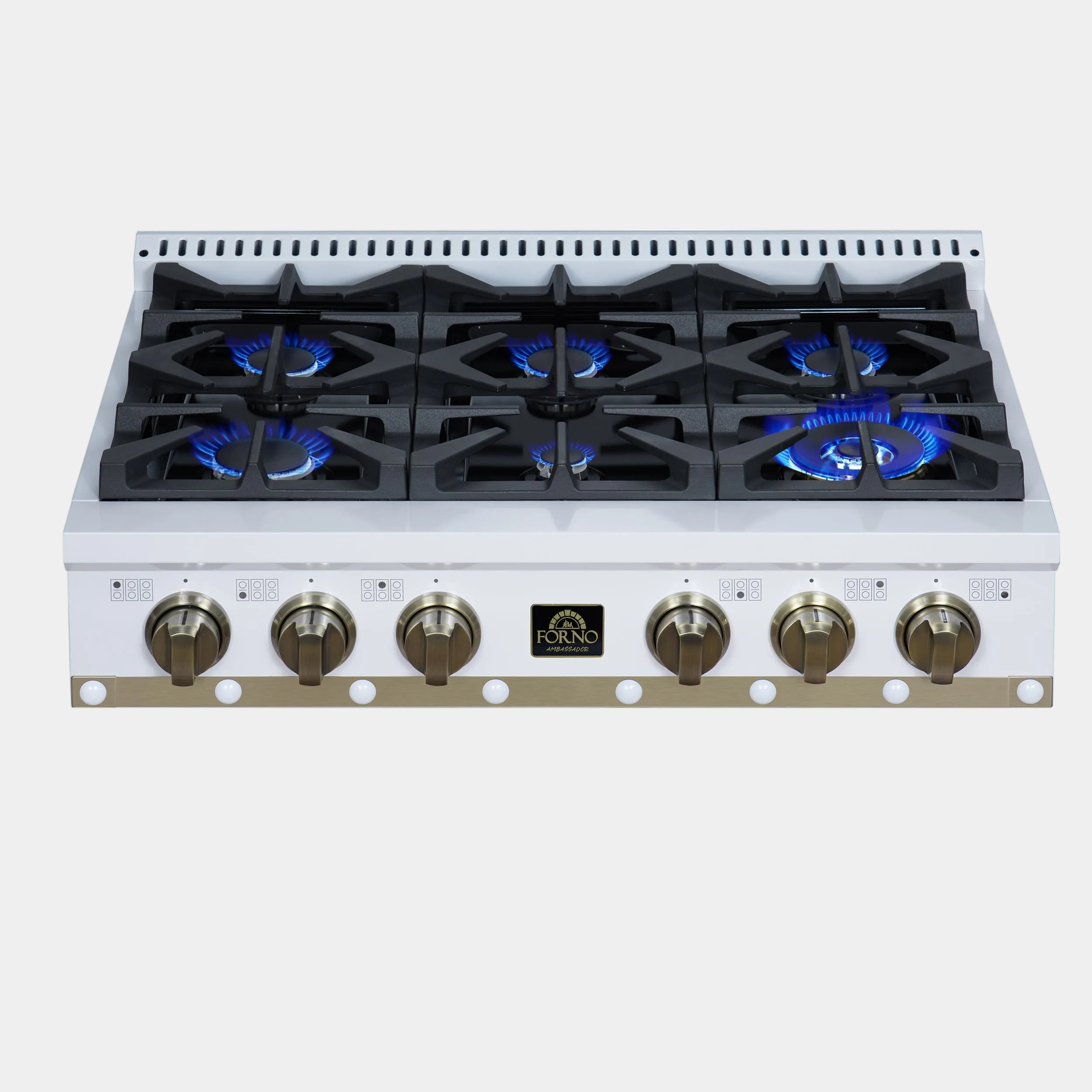Forno Valente 36 in. White Gas Rangetop with 6 Sealed Burners and Cast Iron Grates | FCTGS5799-36CPWHT
