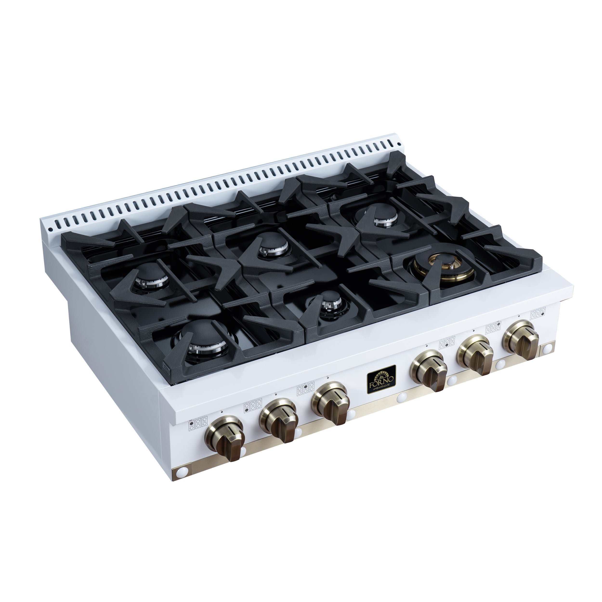 Forno Valente 36 in. White Gas Rangetop with 6 Sealed Burners and Cast Iron Grates | FCTGS5799-36CPWHT