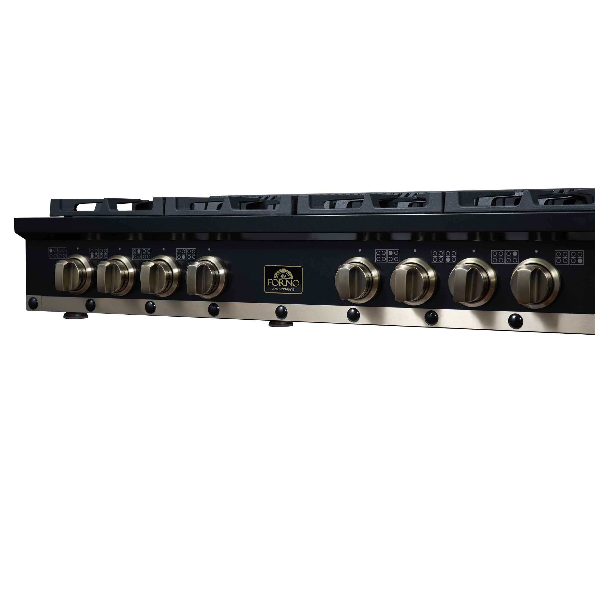 Forno Valente 48 in. Black Gas Rangetop with 8 Sealed Burners and Cast Iron Grates | FCTGS5799-48CPBLK