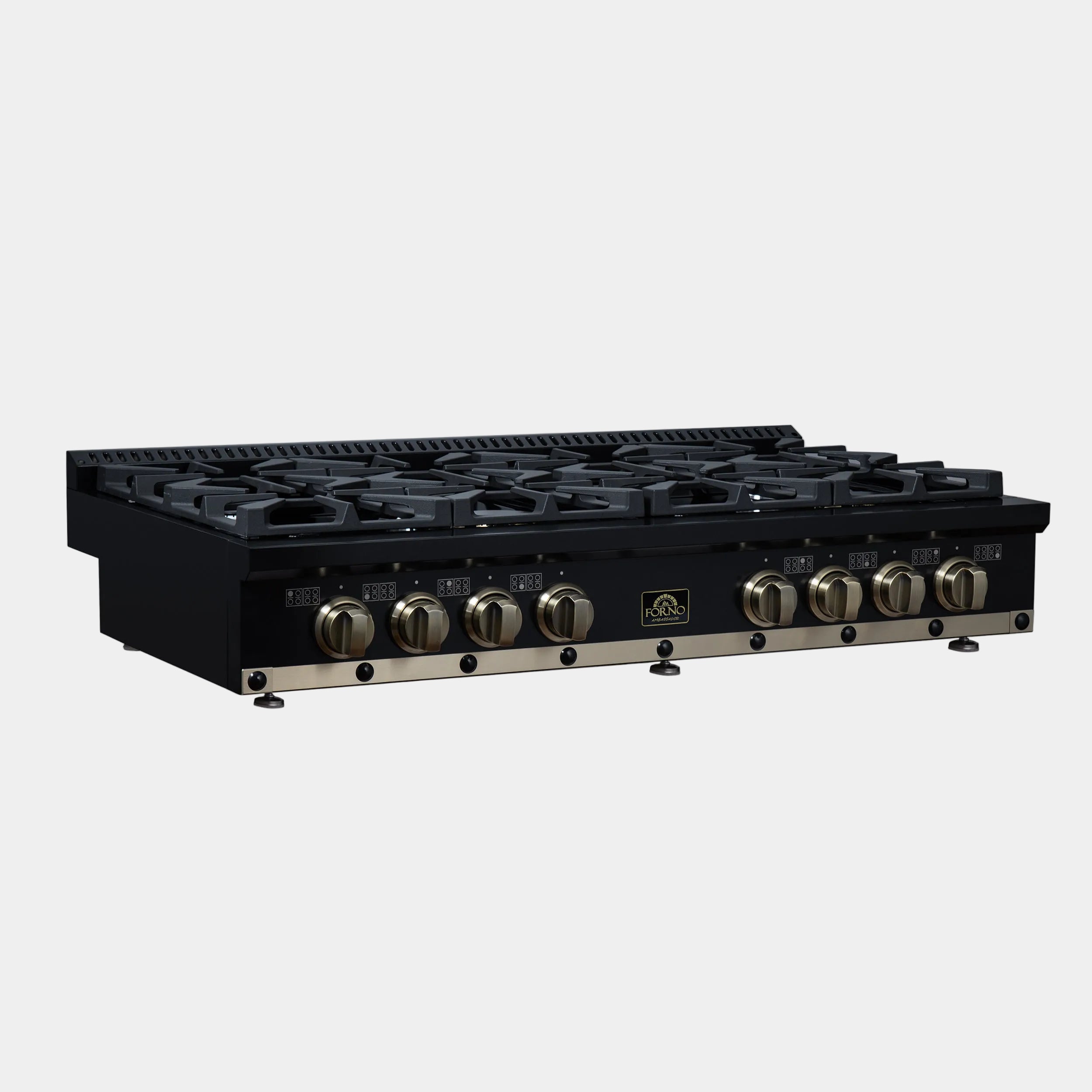 Forno Valente 48 in. Black Gas Rangetop with 8 Sealed Burners and Cast Iron Grates | FCTGS5799-48CPBLK