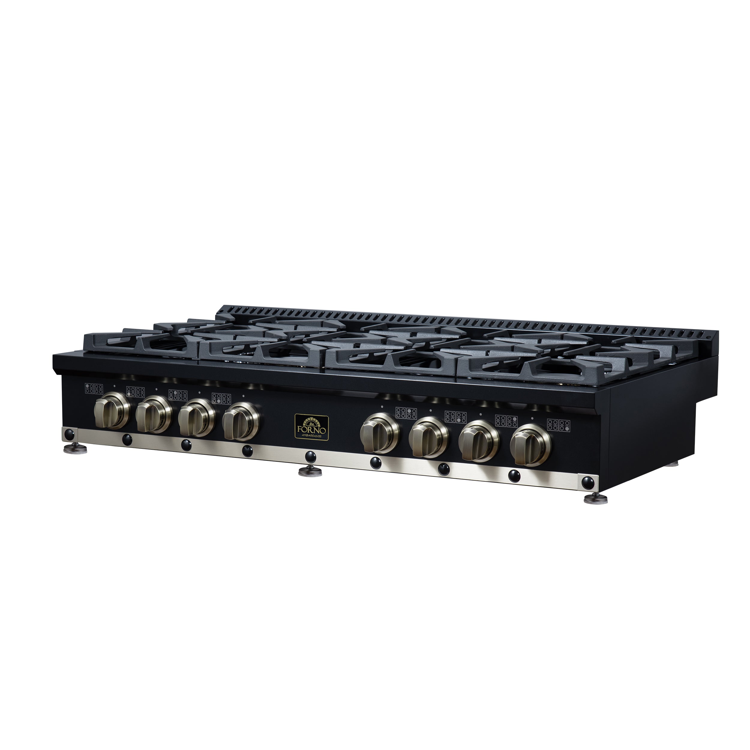Forno Valente 48 in. Black Gas Rangetop with 8 Sealed Burners and Cast Iron Grates | FCTGS5799-48CPBLK