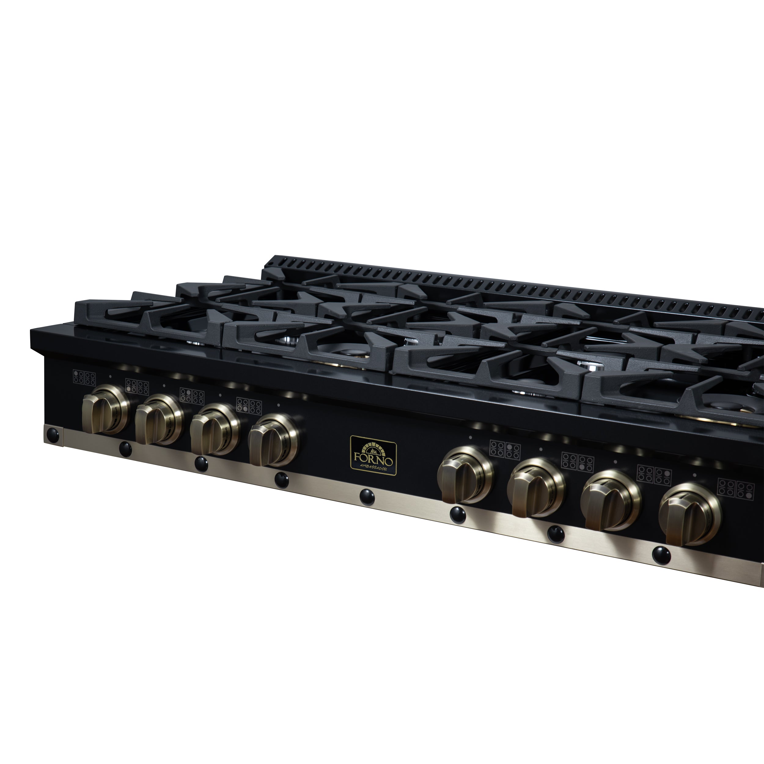 Forno Valente 48 in. Black Gas Rangetop with 8 Sealed Burners and Cast Iron Grates | FCTGS5799-48CPBLK