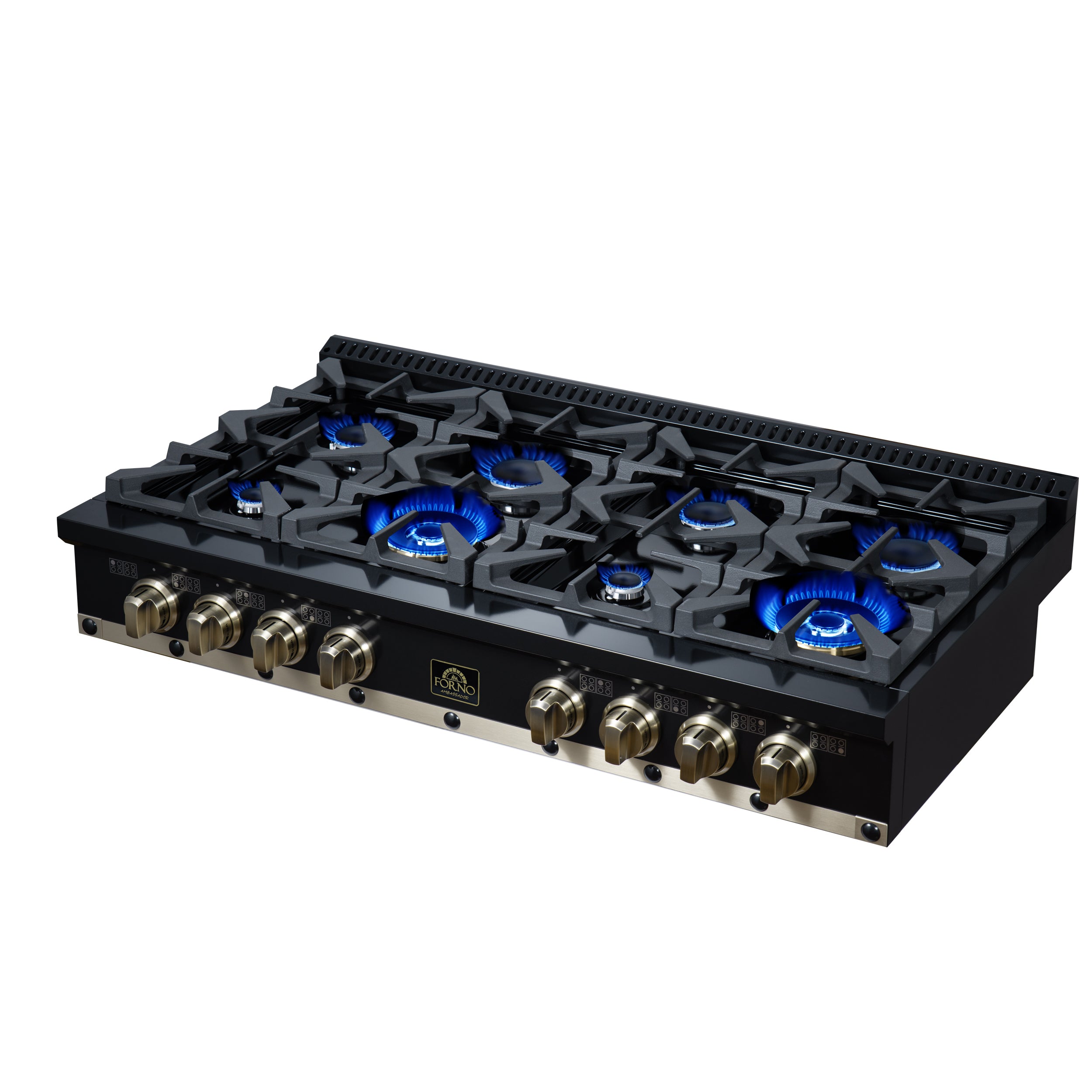 Forno Valente 48 in. Black Gas Rangetop with 8 Sealed Burners and Cast Iron Grates | FCTGS5799-48CPBLK